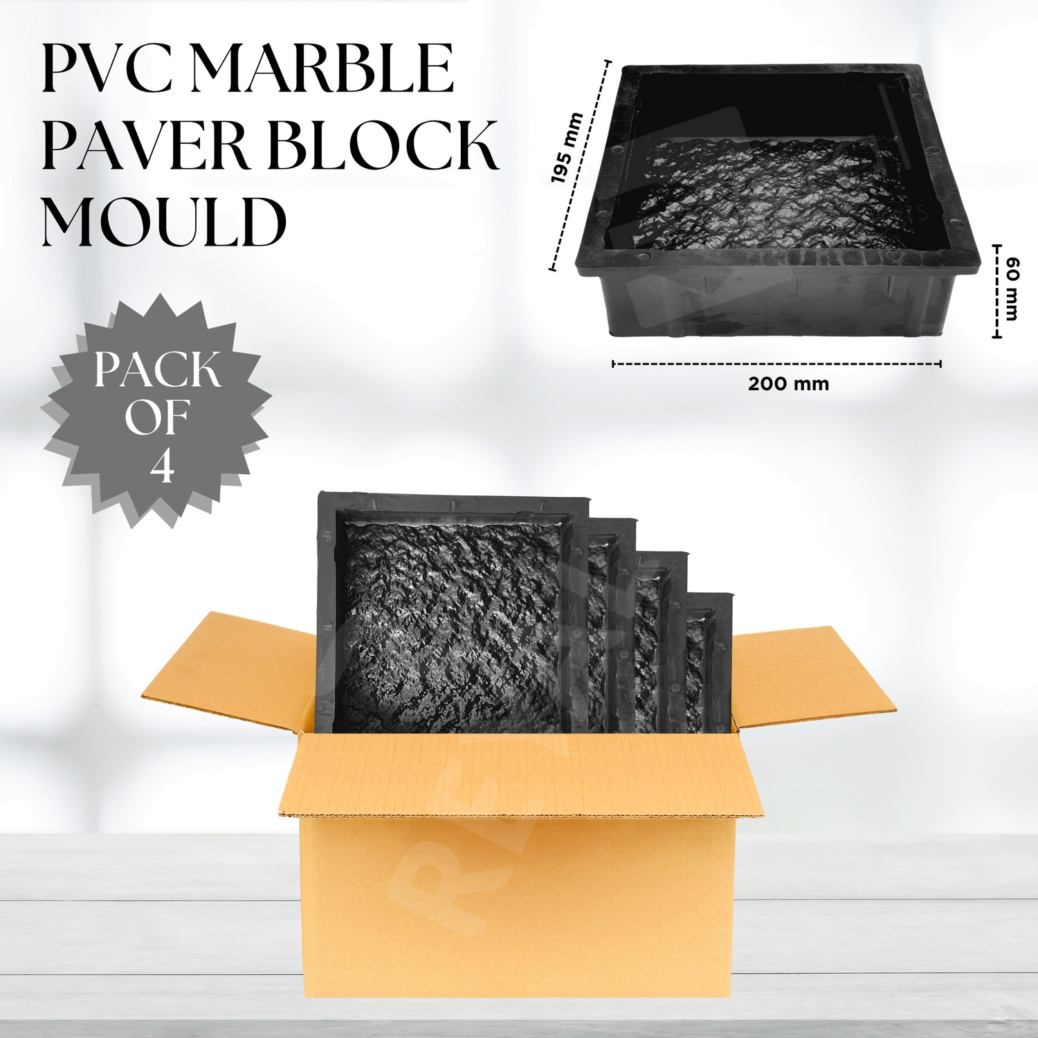 Image of Reyal Black 8X8 Marble Paver Mould |Interlocking Paver Mould (pack of 4) Column Cap & Base