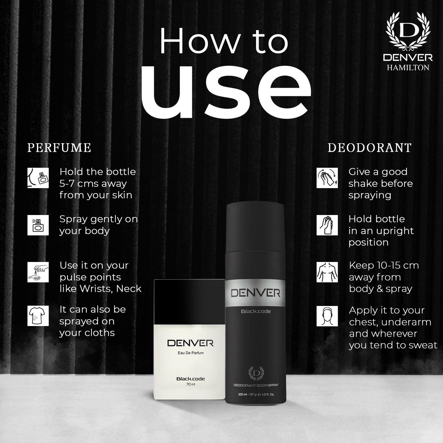 Image of DENVER Black Code Deo 200 ml and Black Code Eau De Parfum 70 ml Deodorant Spray - For Men