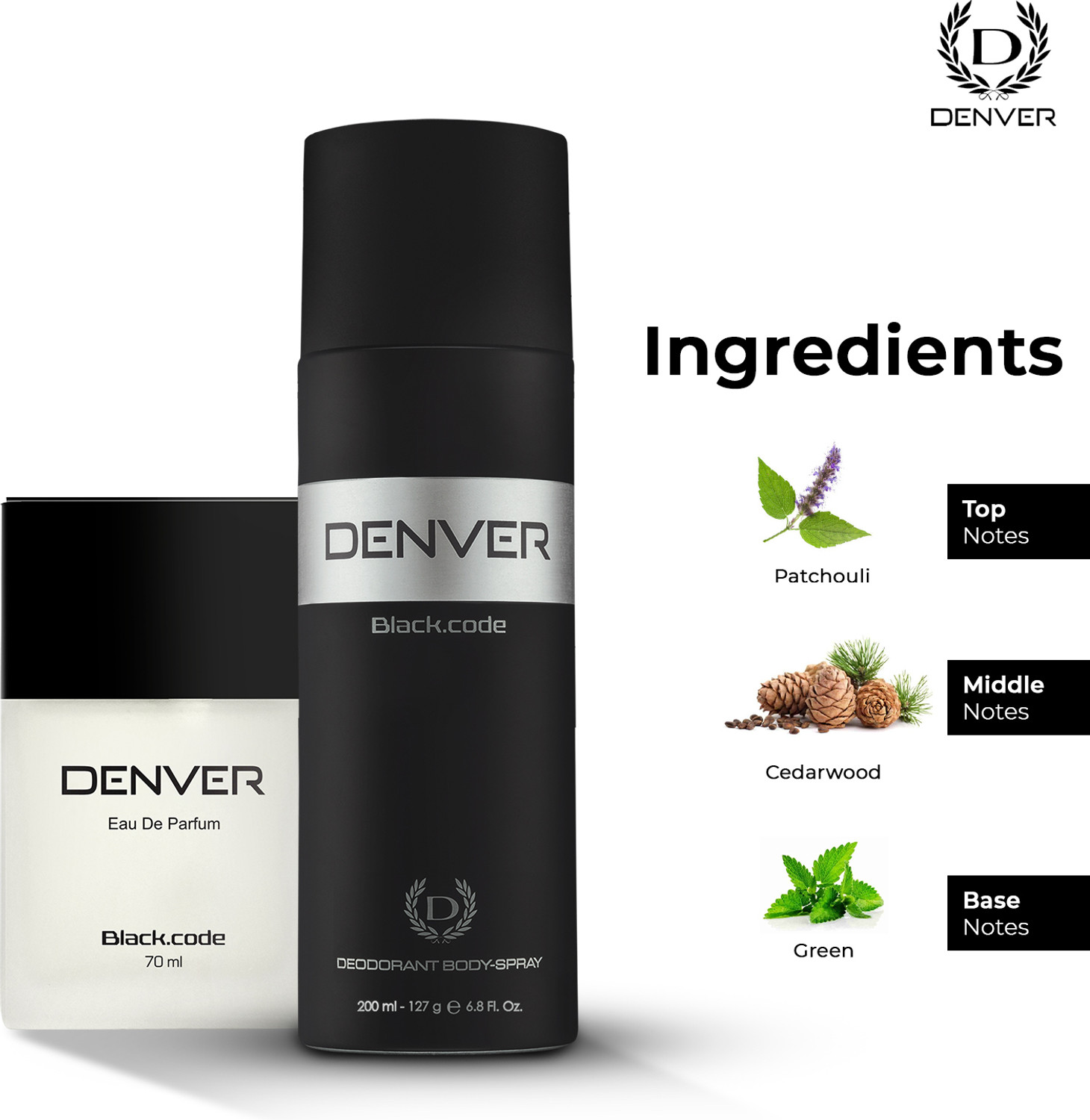 Image of DENVER Black Code Deo 200 ml and Black Code Eau De Parfum 70 ml Deodorant Spray - For Men
