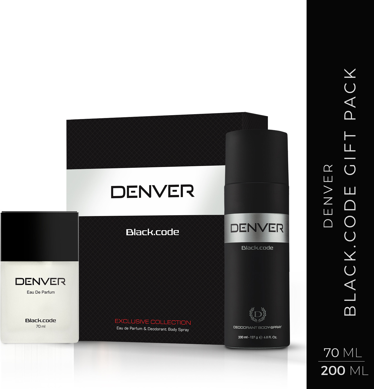 Image of DENVER Black Code Deo 200 ml and Black Code Eau De Parfum 70 ml Deodorant Spray - For Men