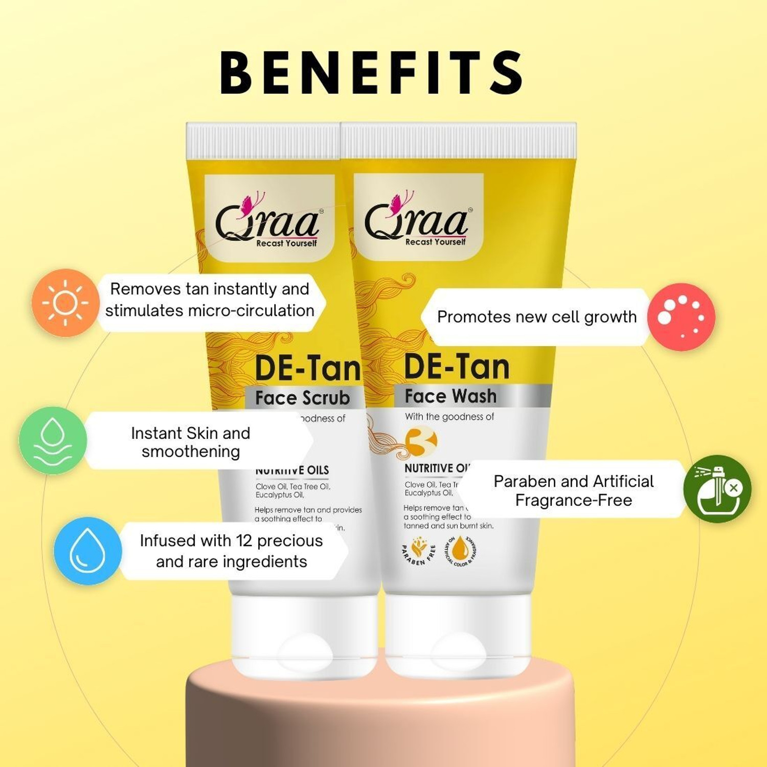 Image of Qraa De Tan Combo Pack | Scrub 100gm, Face Wash 100gm |Helps In Tan Removal & Dirt| (200gm)