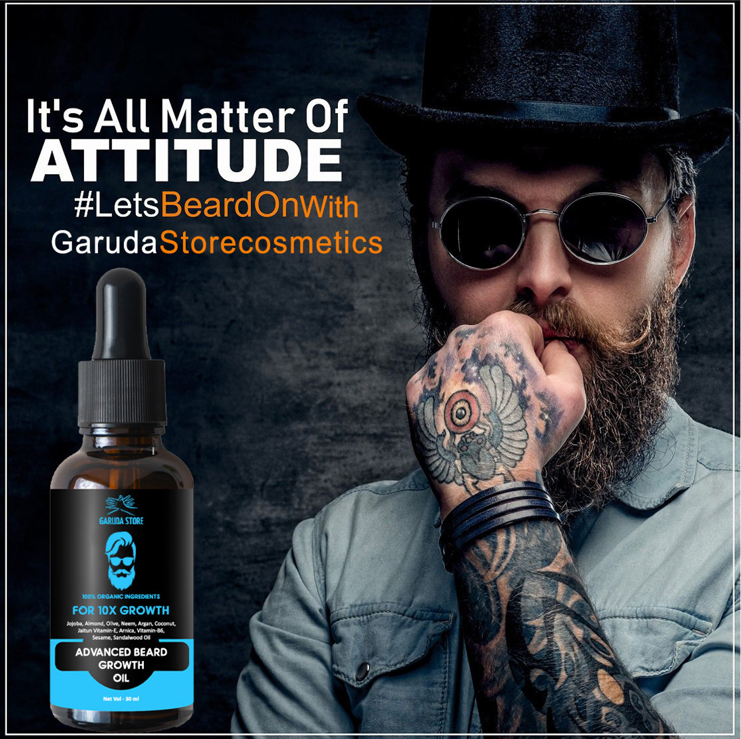 Image of Garuda Store Beardinator Basics, Beard Growth Oil Kit (30ml) & Beard Activator (Derma Roller) 540 titanium needles | Made in India