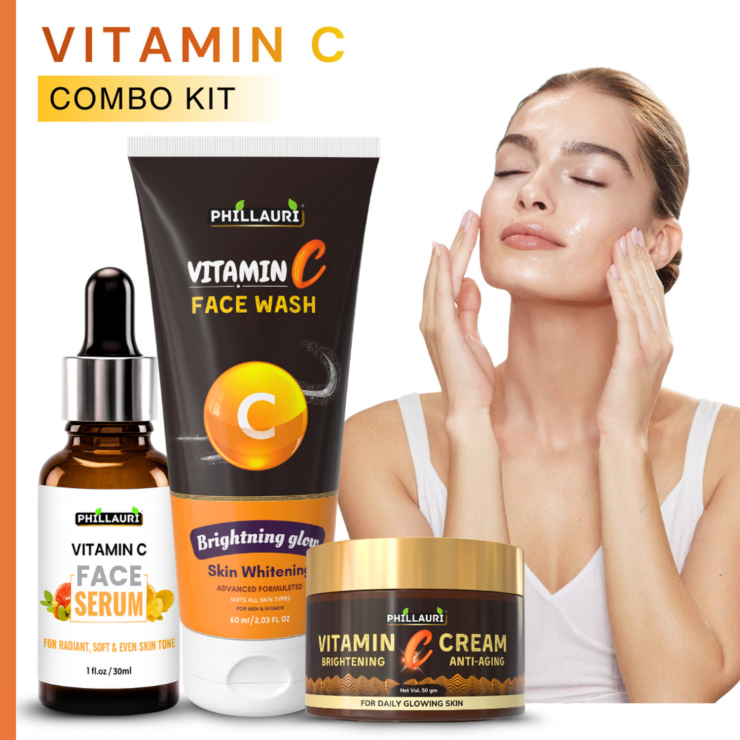 Image of Phillauri Face Wash Serum and Cream Combo with Vitamin C for Skin Glow & Smooth Skin Feel