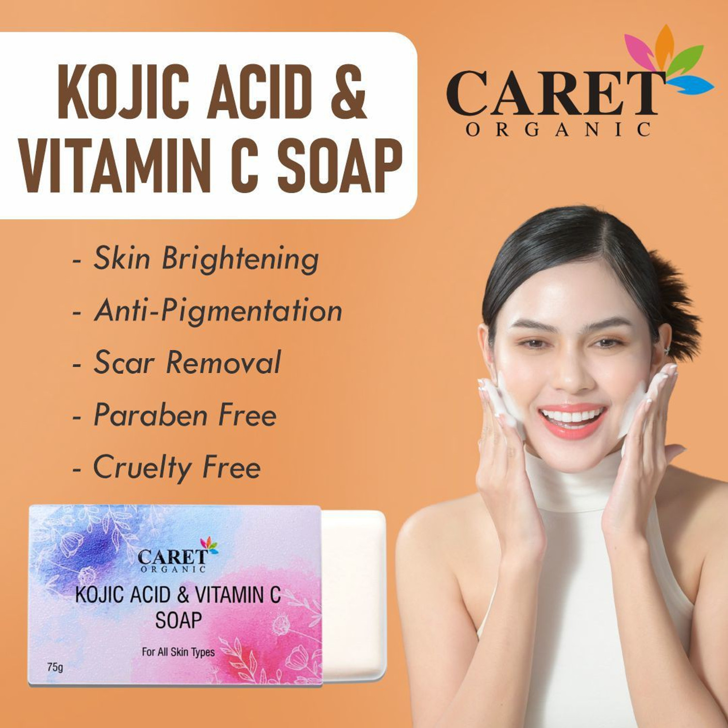 Image of Caret Organic Kojic Acid, Vitamin C Soap | Dermatologically Tested-Paraben Free