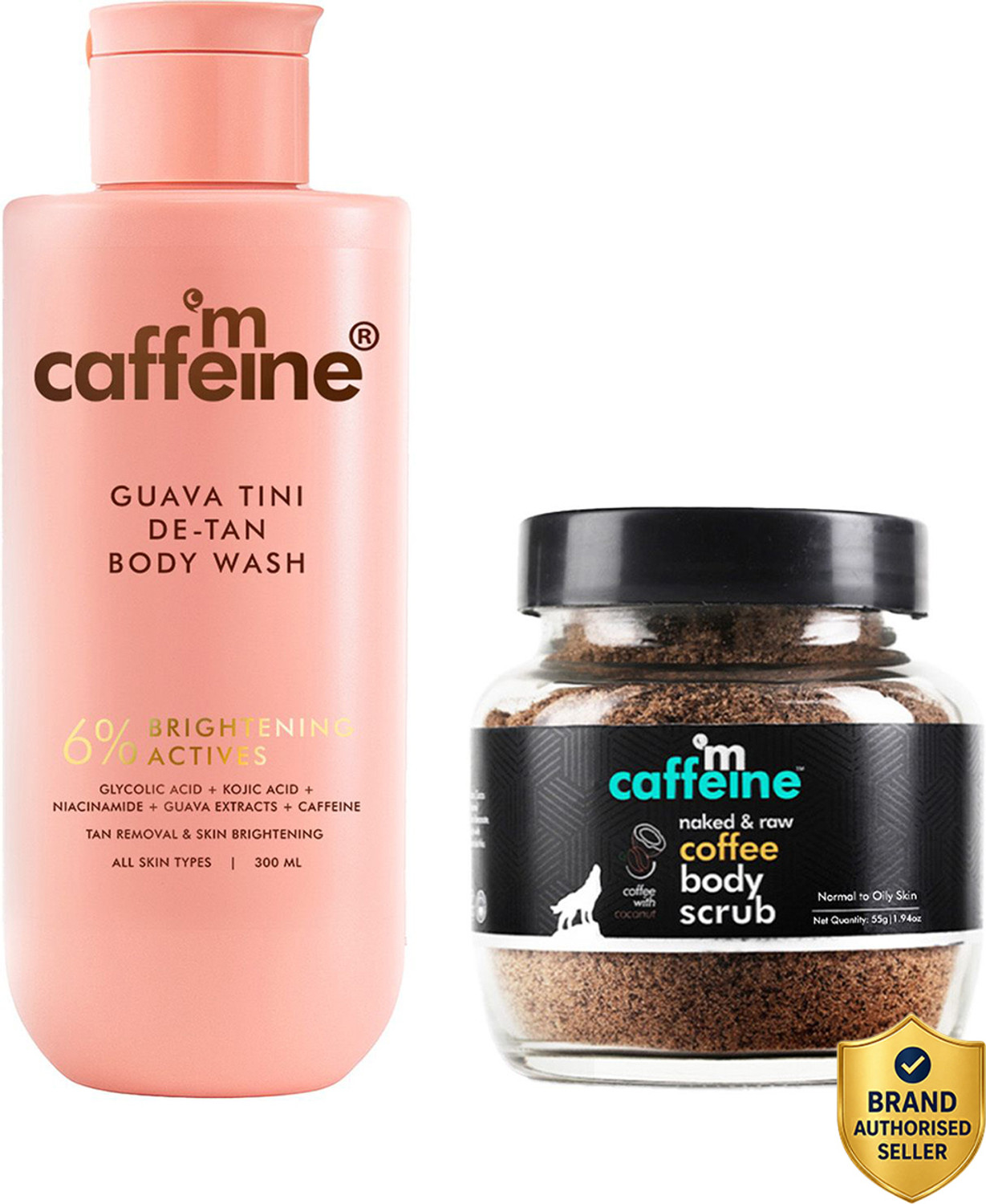 Image of mCaffeine De‑Tan and Exfoliating Body Combo | Guava De-Tan Body Wash & Coffee Body Scrub