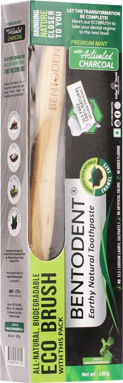 Image of bentodent Activated Charcoal Toothpaste with a Soft Charcoal Bamboo Toothbrush