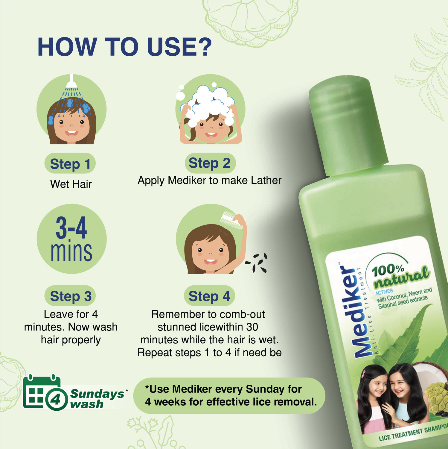 Image of MEDIKER Anti lice Treatment Shampoo + Comb, Effective painless way of Lice removal