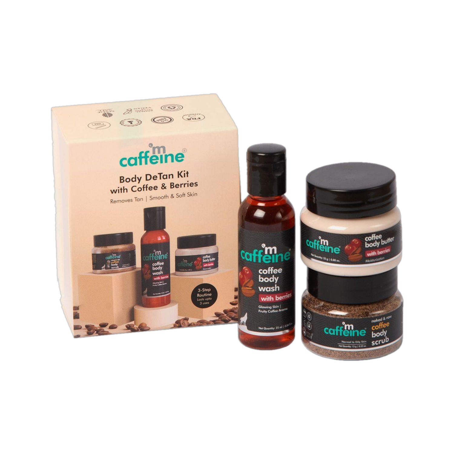 mCaffeine Body Care Gift Set | Berries Body Wash, Scrub & Butter | Men & Women