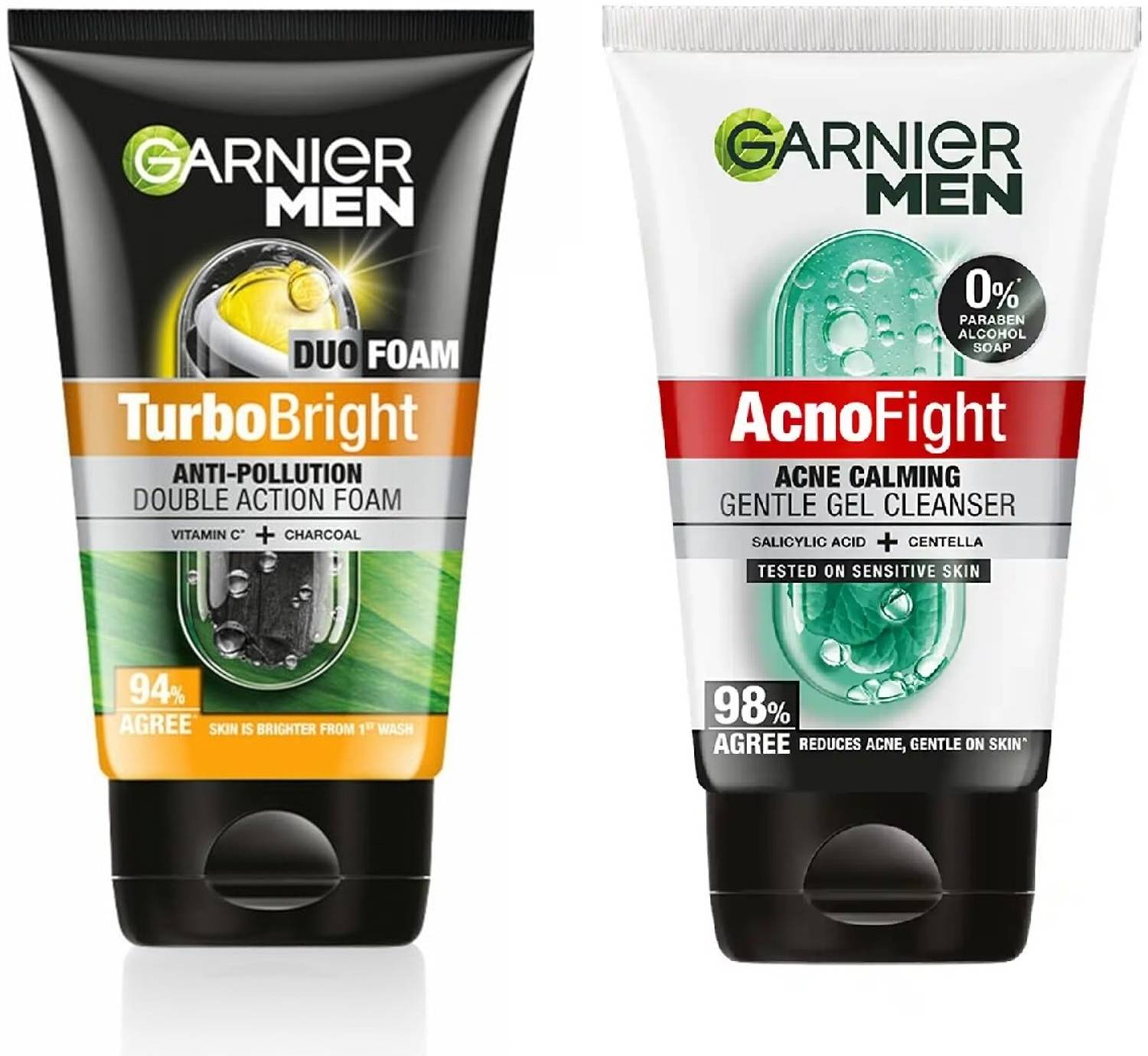 Garnier Men AcnoFight Acne Calming Gel Cleanser 100g + TurboBright - Image 1