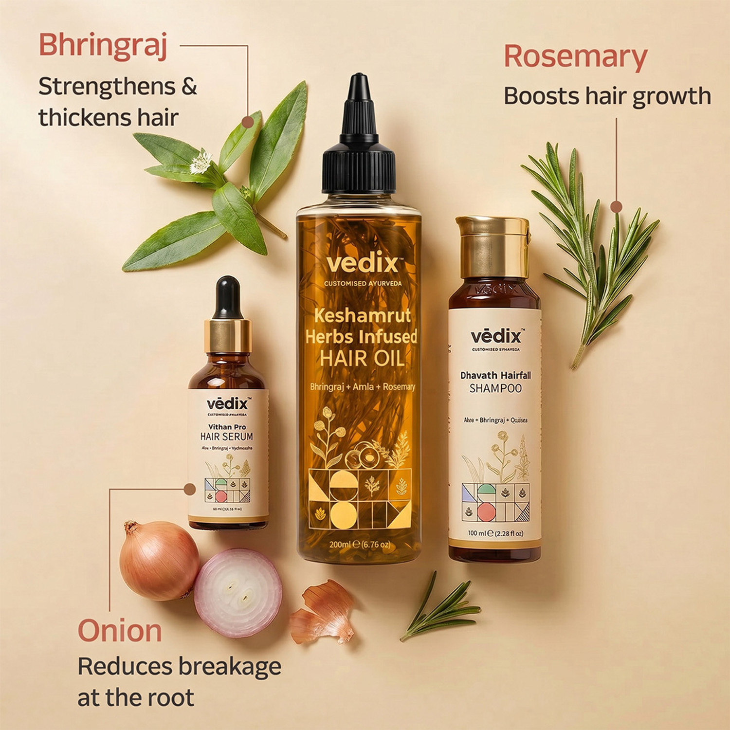 Image of Vedix Keshamrut Kit with Herbs Infused Oil, Hairfall Shampoo & Hair Growth Serum
