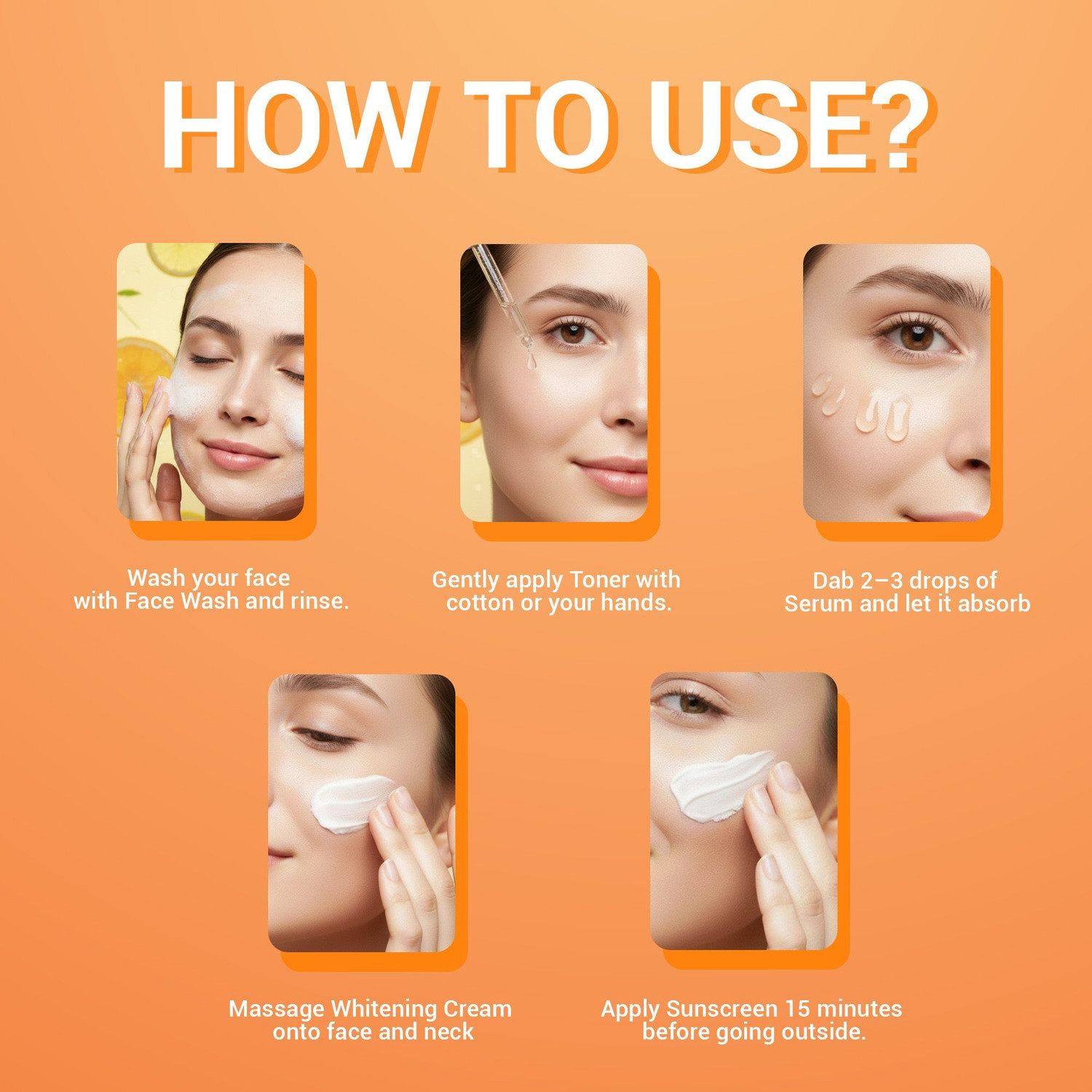 Image of maliao Makeup 5 Piece Organic Vitamin C Skin Care Set ( Sunscreen + Serum + Face Wash + Whitening Cream + Toner ) 330g
