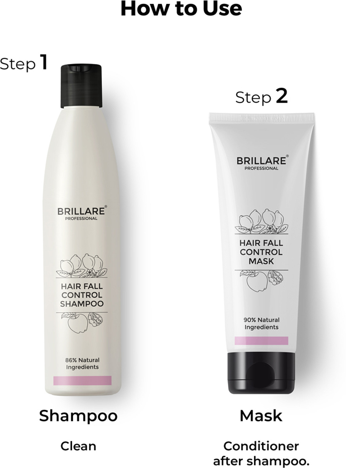 Image of BRILLARE Combo of Hair Fall Control Shampoo & Hair Fall Control Hair Mask, Reduce Seasonal Hair Fall, Soy Protein, Vital Plants, Paraben-Free