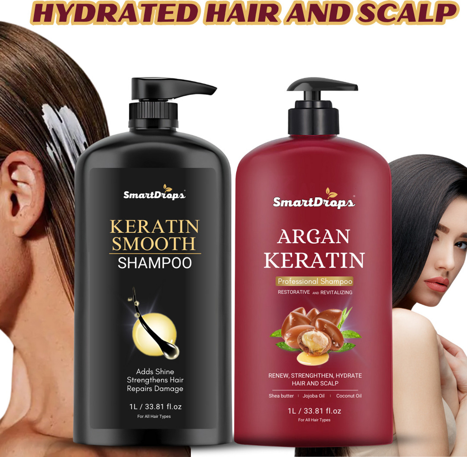 Image of smartdrops Argan Keratin Protein Shampoo For Women & Men With Vitamins, Hair Fall Shampoo