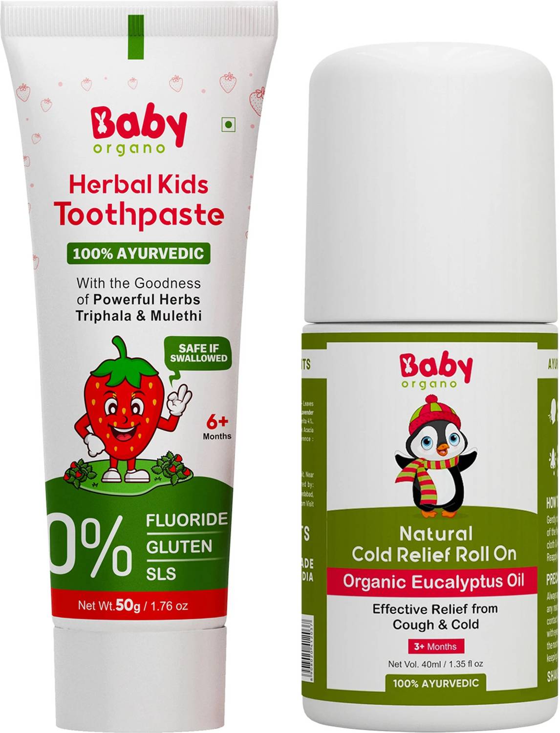 BabyOrgano Ayurvedic Kid's Toothpaste & Natural Cold Relief Roll On for Kids