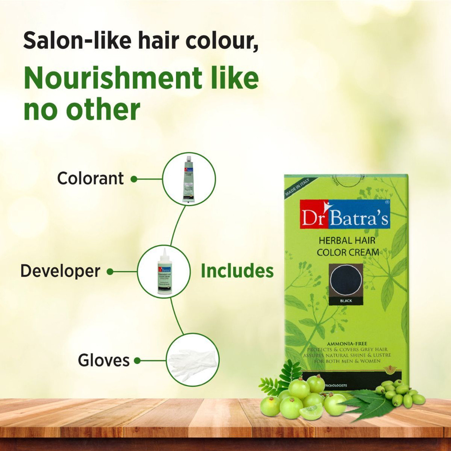 Image of Dr. Batra's Herbal Hair Color Cream Black|Natural, Safe,Long-Lasting,Damage-Free,Unisex , Black