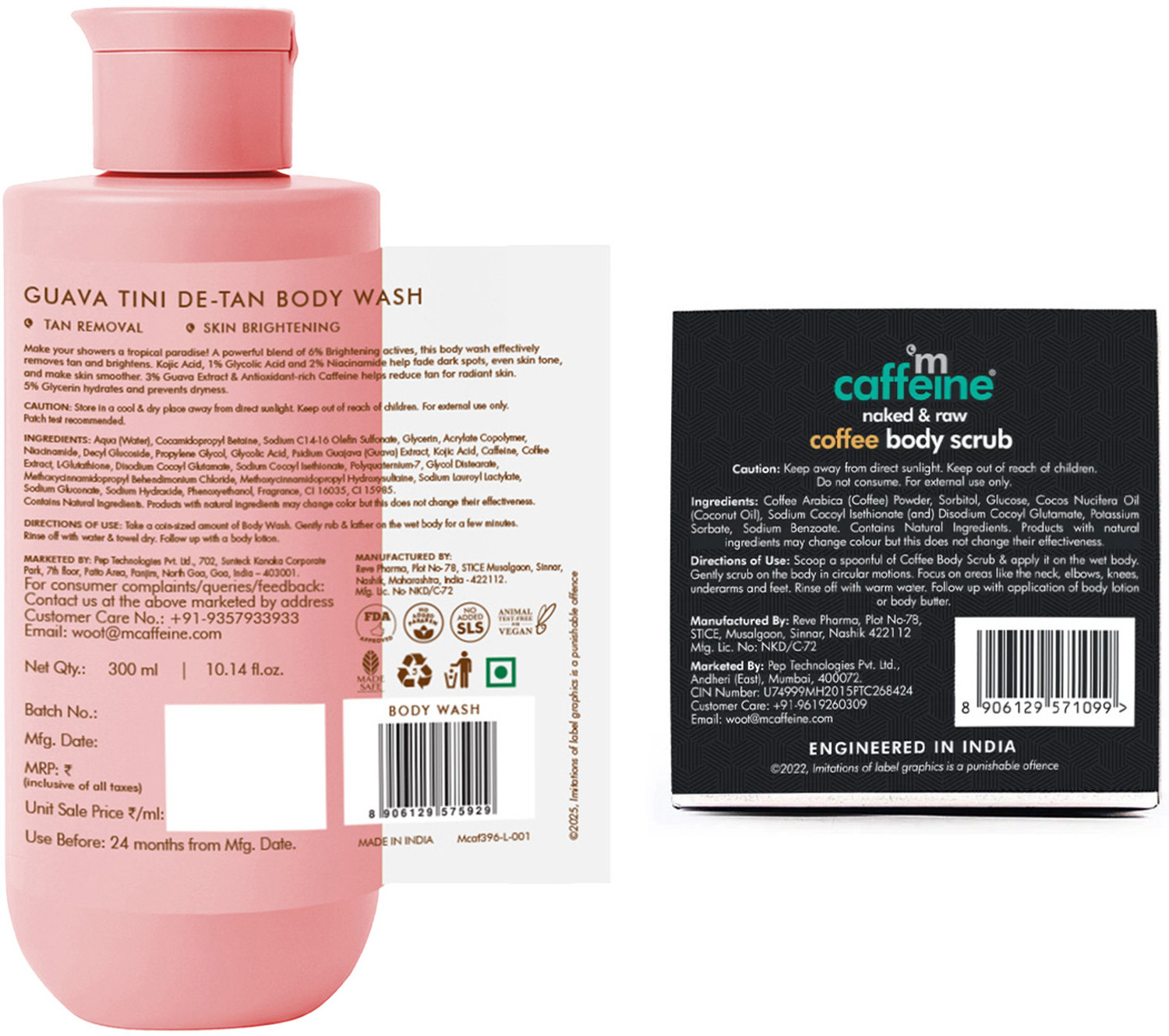 Image of mCaffeine De‑Tan and Exfoliating Body Combo | Guava De-Tan Body Wash & Coffee Body Scrub