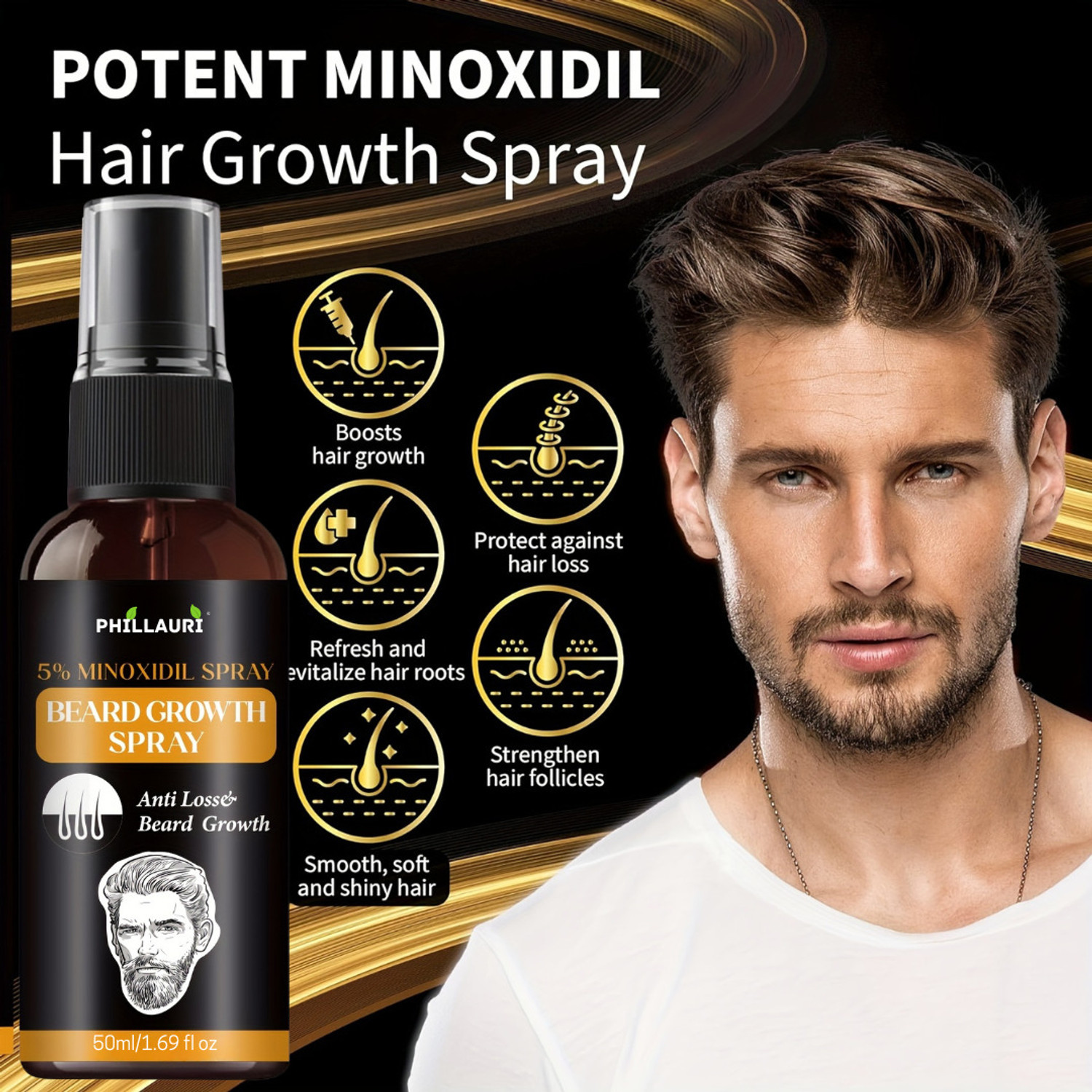 Image of Phillauri Oil Spray, 50 ml | Non-Sticky, Light Beard Oil for Men with Derma roller 0.5mm