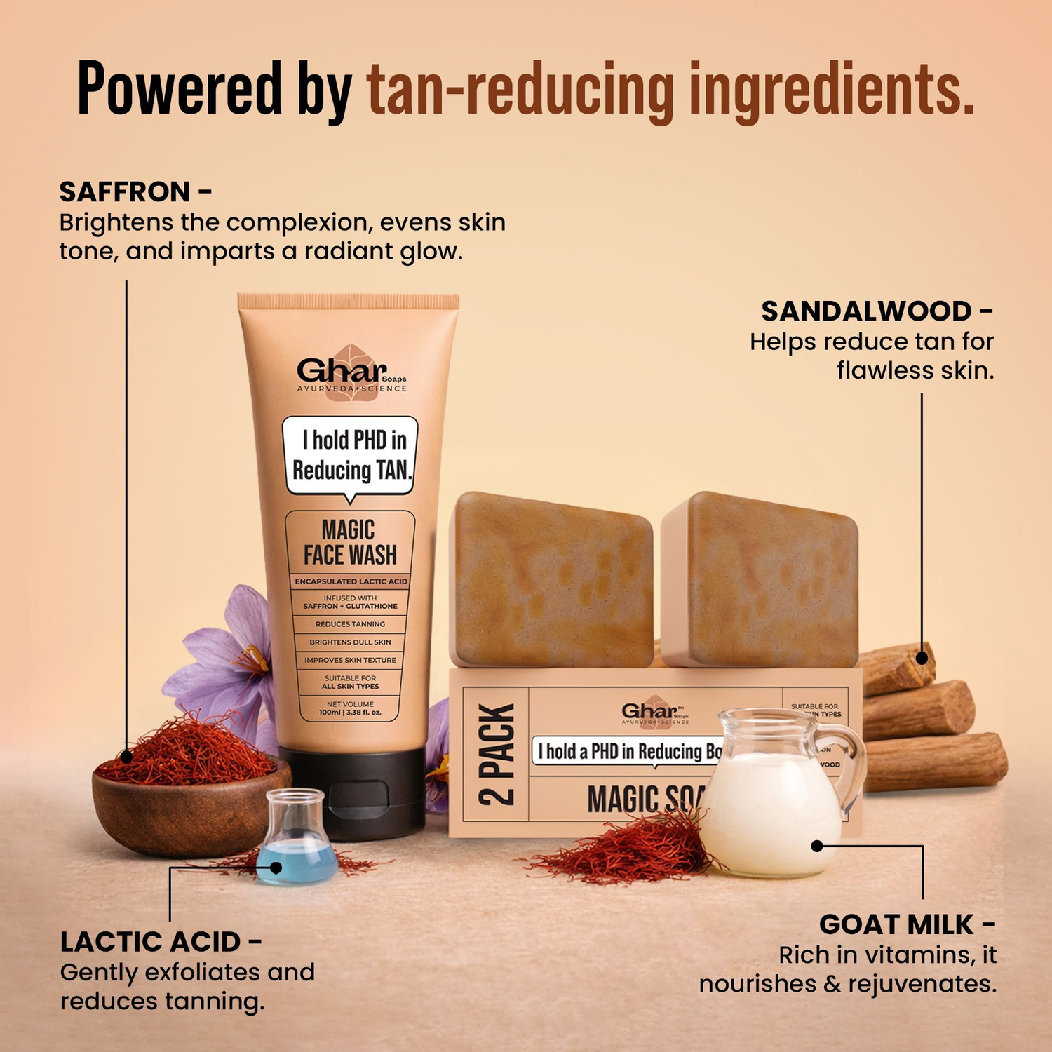 Image of Ghar Soaps De-Tan Magic Combo Set - Soap & Facewash