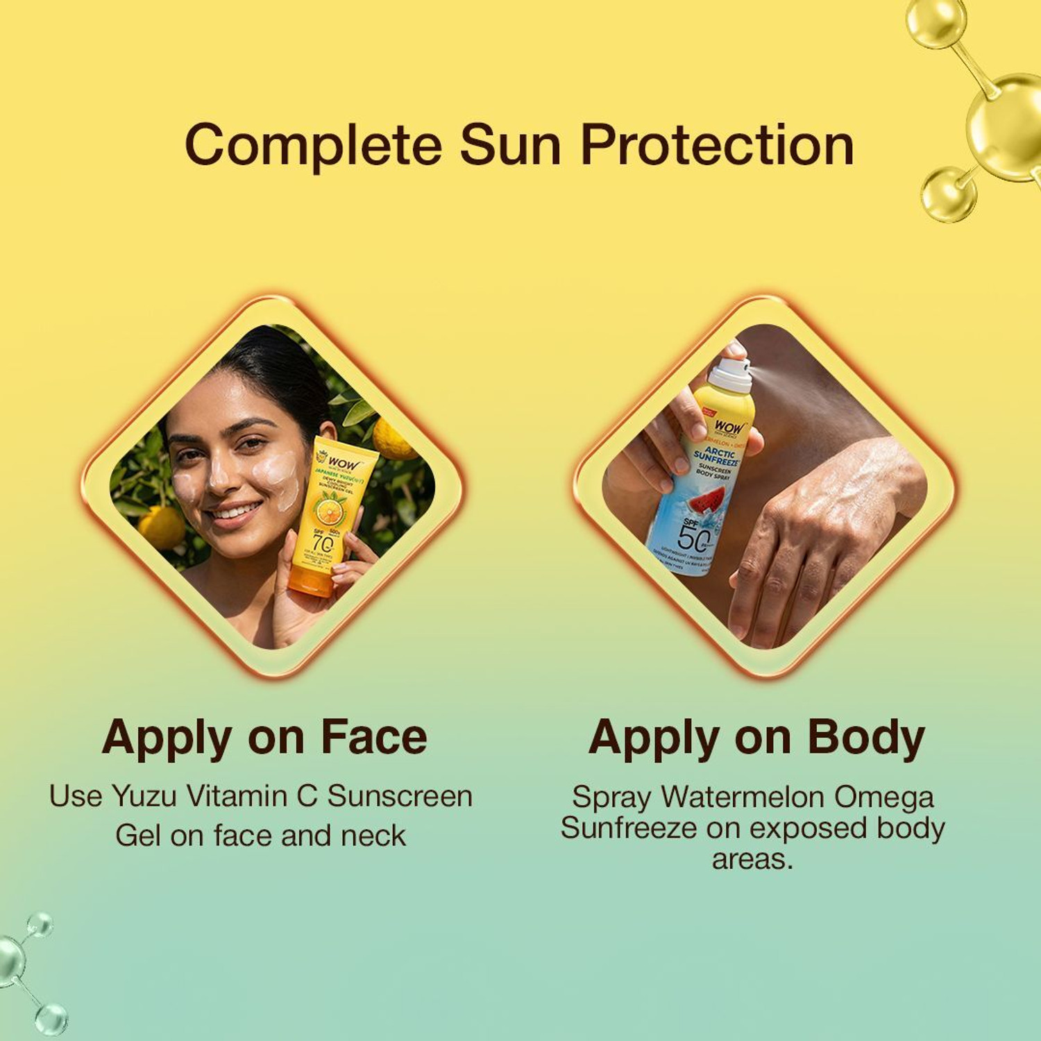 Image of WOW SKIN SCIENCE Sunscreen Combo | SPF70 Yuzu Gel 50ml + SPF50 Watermelon Spray 100ml (2 Items in the set)