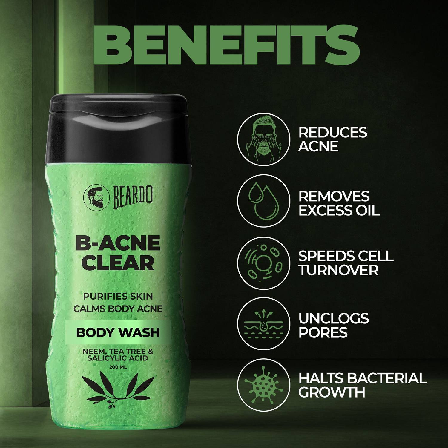 BEARDO Ice Blast & B-Acne Clear Body Wash 200 ml Each - Image 4