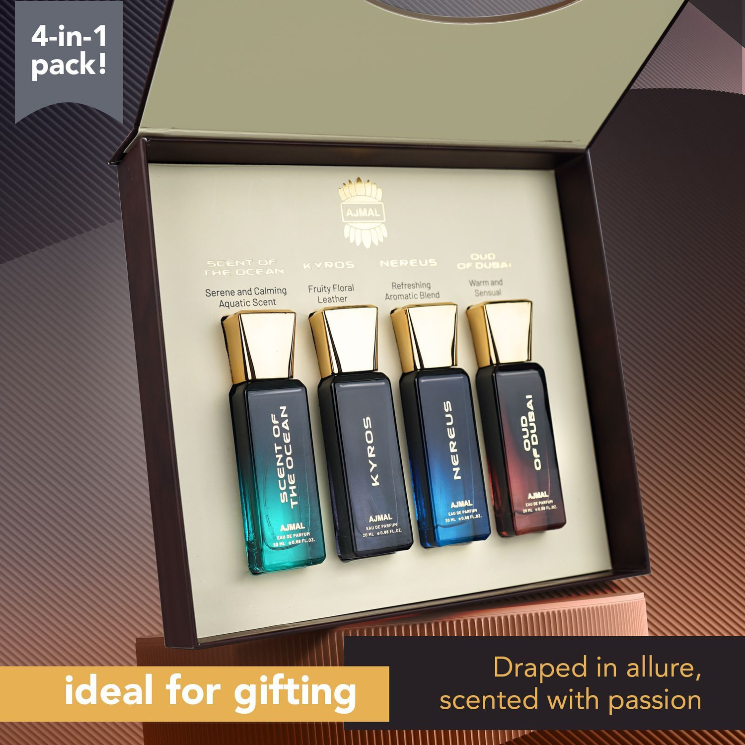 Image of Ajmal Oud of Dubai Long Lasting Travel Perfume Gift Set for Men & Women Eau de Parfum - 80 ml (For Men & Women) (4 Items in the set)