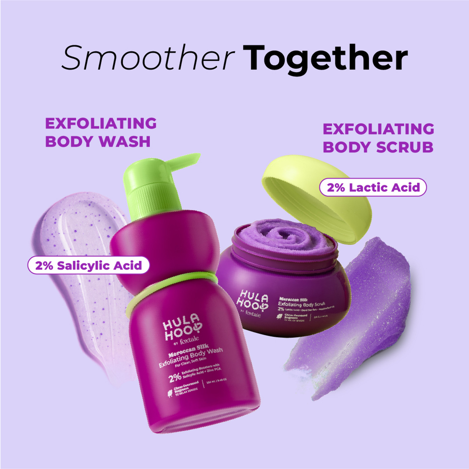 Image of Foxtale Hula Hoop Exfoliating Body Wash + Exfoliating Body Scrub, For Smooth Skin