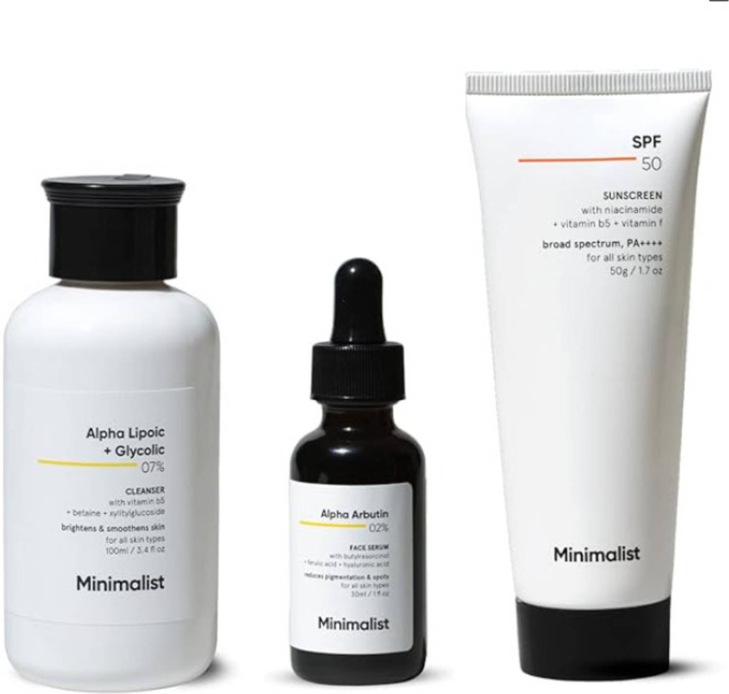 Minimalist Anti-Pigmentation Kit, Face Wash, Serum & Sunscreen - Image 1