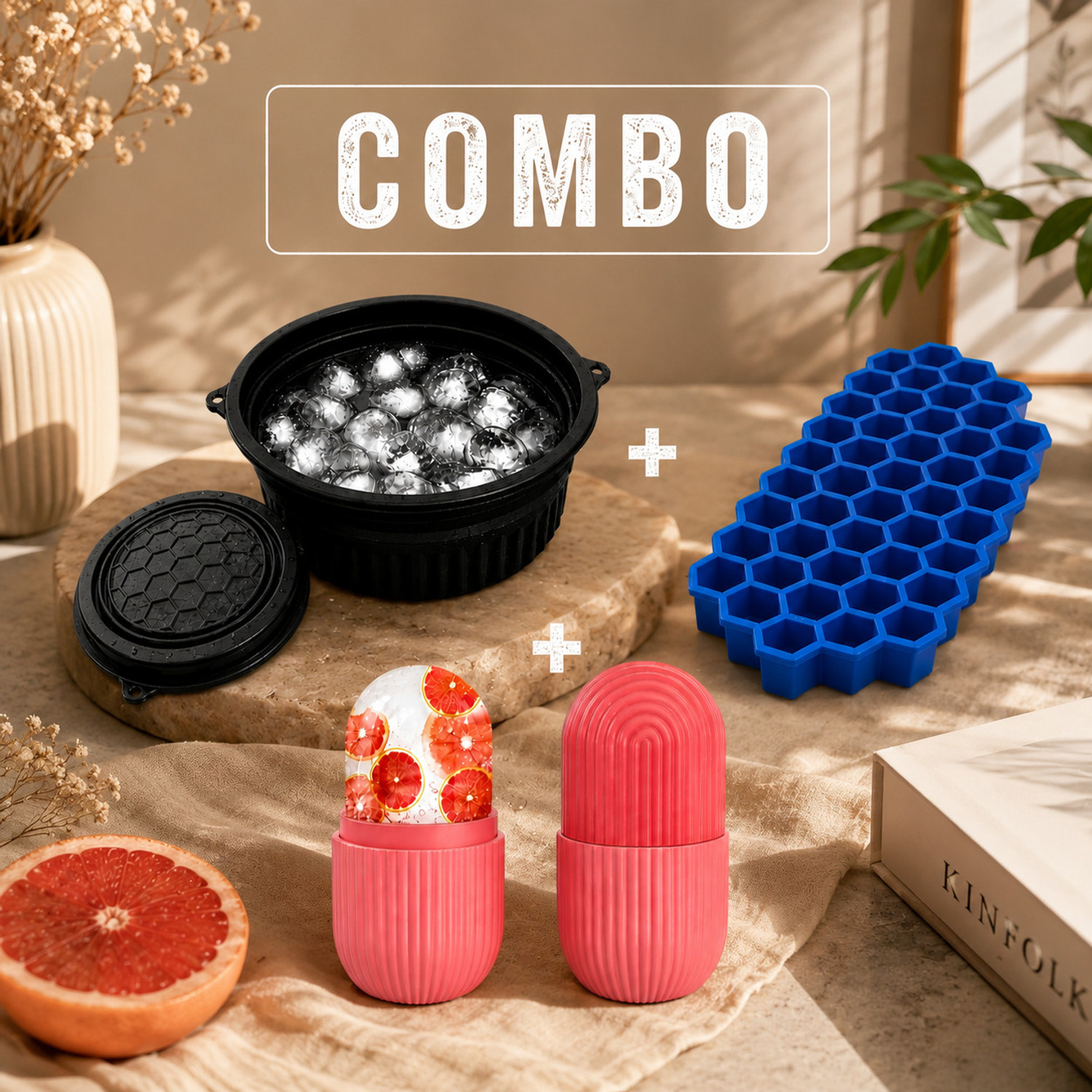 Image of Triffy Ice Ball Maker Combo with Honeycomb Ice Tray & Silicone Ice Mold Set