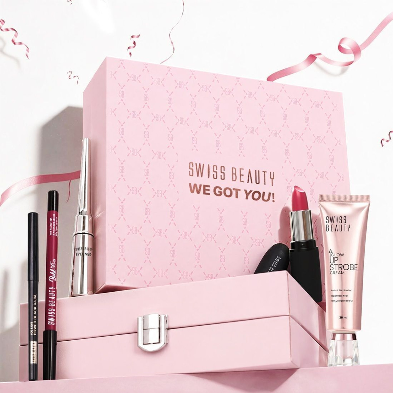 Image of SWISS BEAUTY Festive Makeup Kit Include Lipliner,Kajal,Lipstick,Eyelner,Strobe Cream (1 Items in the set)