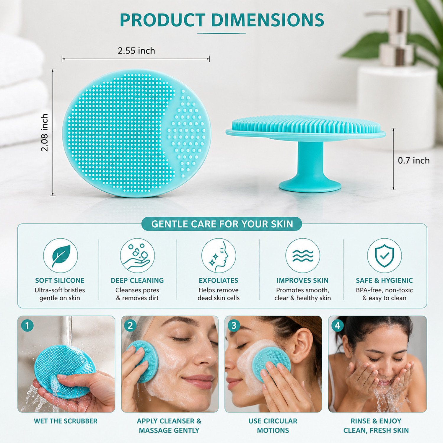 Image of Famire Bath Scrubber Combo Set Of 5 with Long Handle Body Brush |Silicone Body Brush, Face Cleaning Scrubber & Exfoliating Shower Brush (5 Items in the set)
