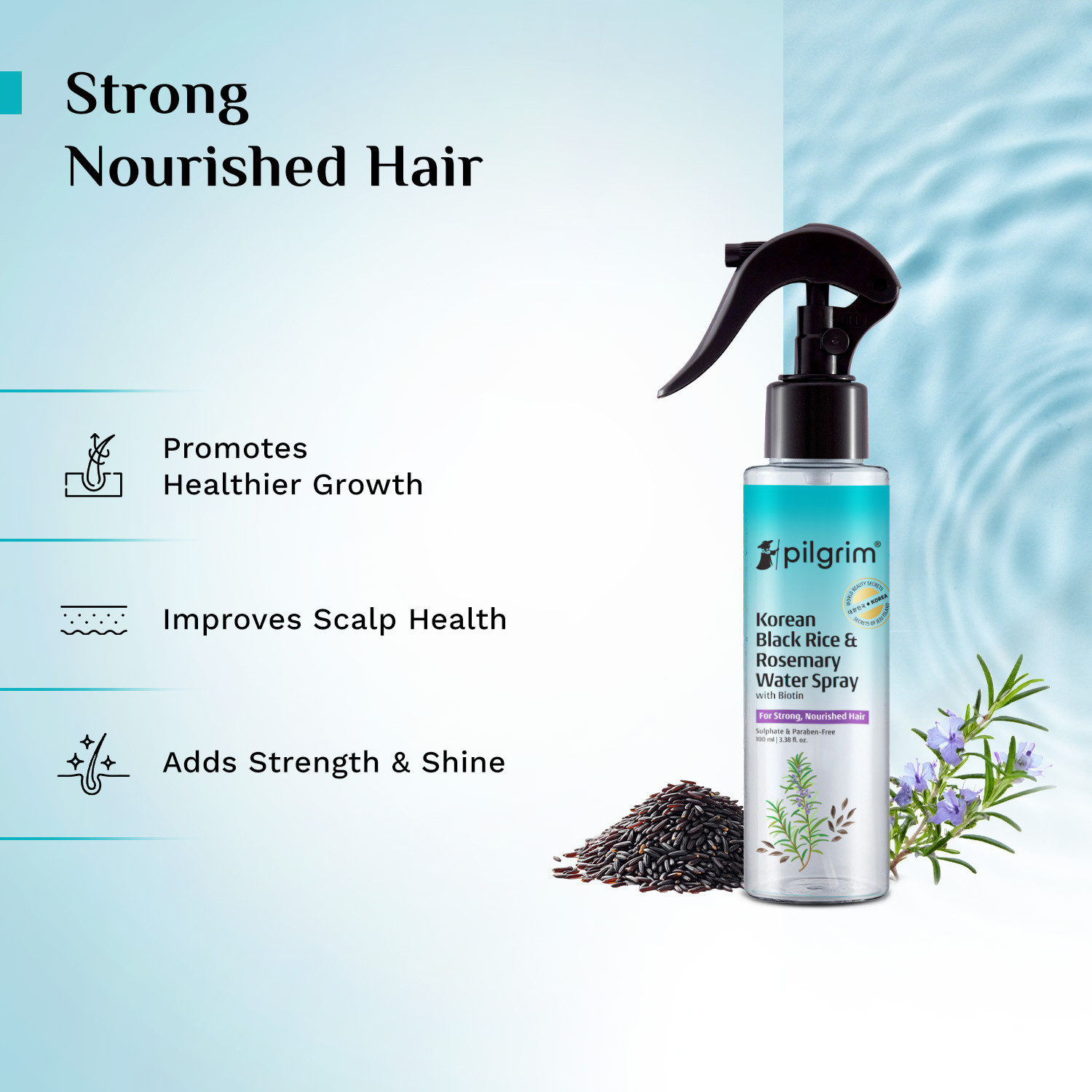 Image of Pilgrim Spanish Rosemary & Biotin Hair Oil + Spanish Rosemary Biotin Shampoo + Hair Growth Serum (30 ML) + Rosemary Water