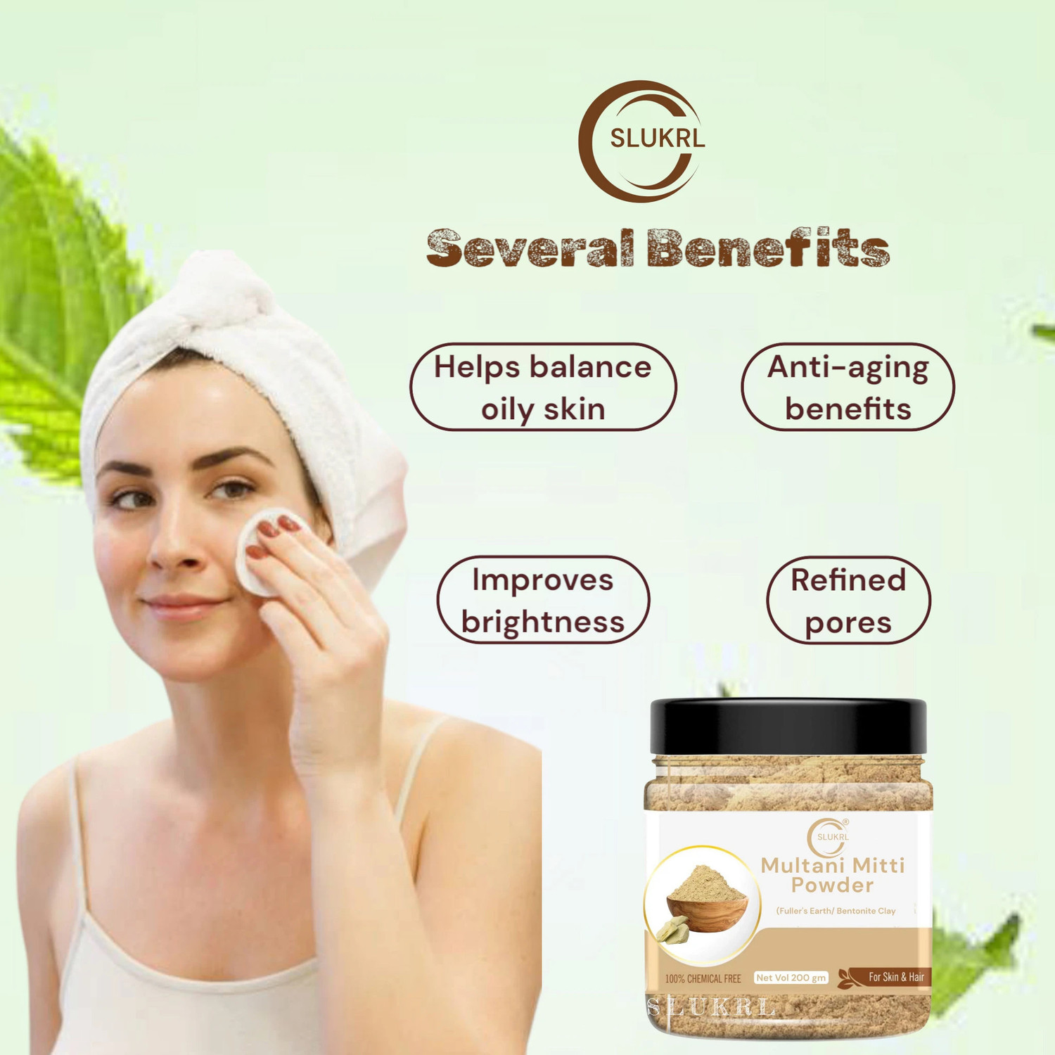 Image of slukrl Face and Hair Pack with Multani Mitti and Aloe Vera Gel Women & Men (4 Items in the set)