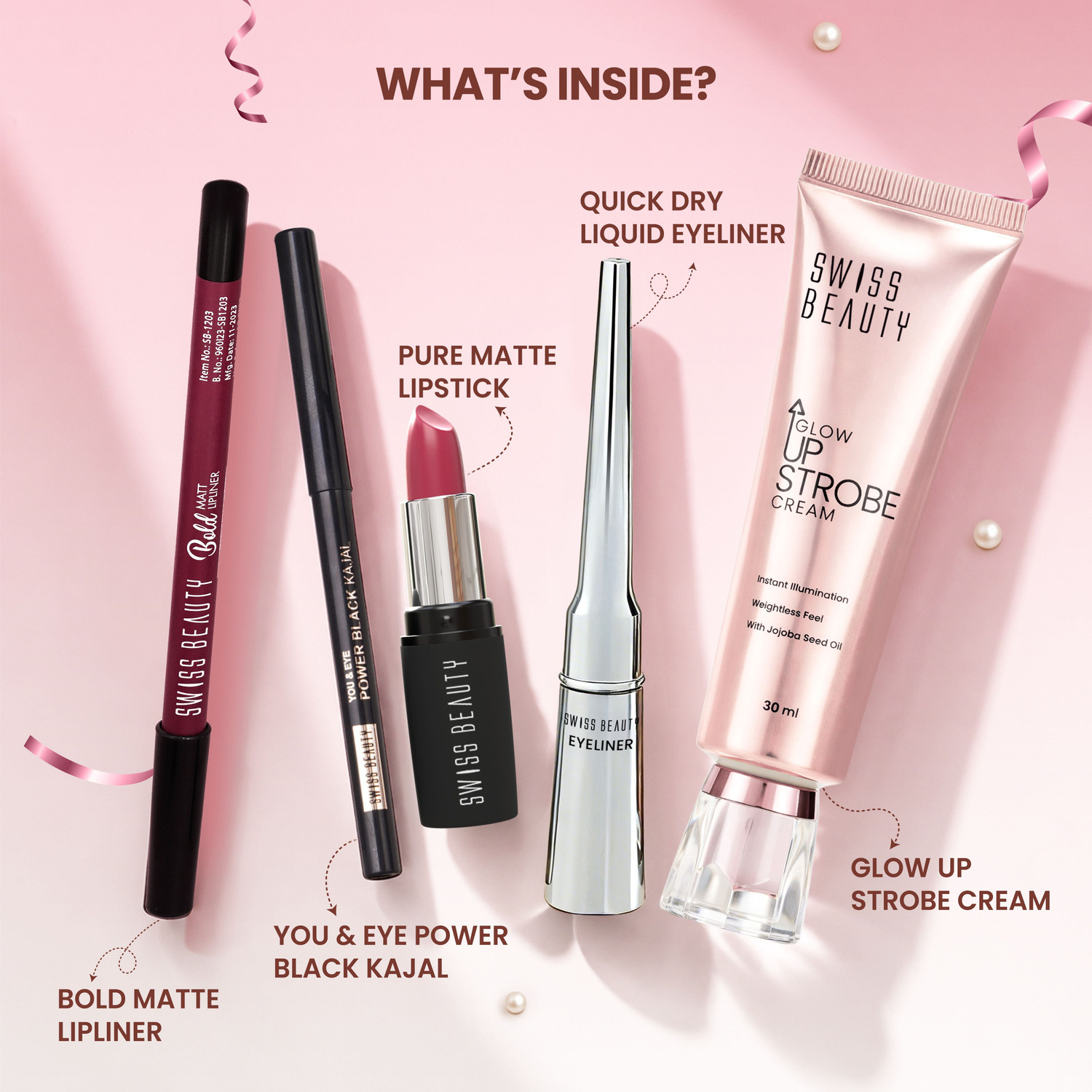 Image of SWISS BEAUTY Festive Makeup Kit Include Lipliner,Kajal,Lipstick,Eyelner,Strobe Cream (1 Items in the set)