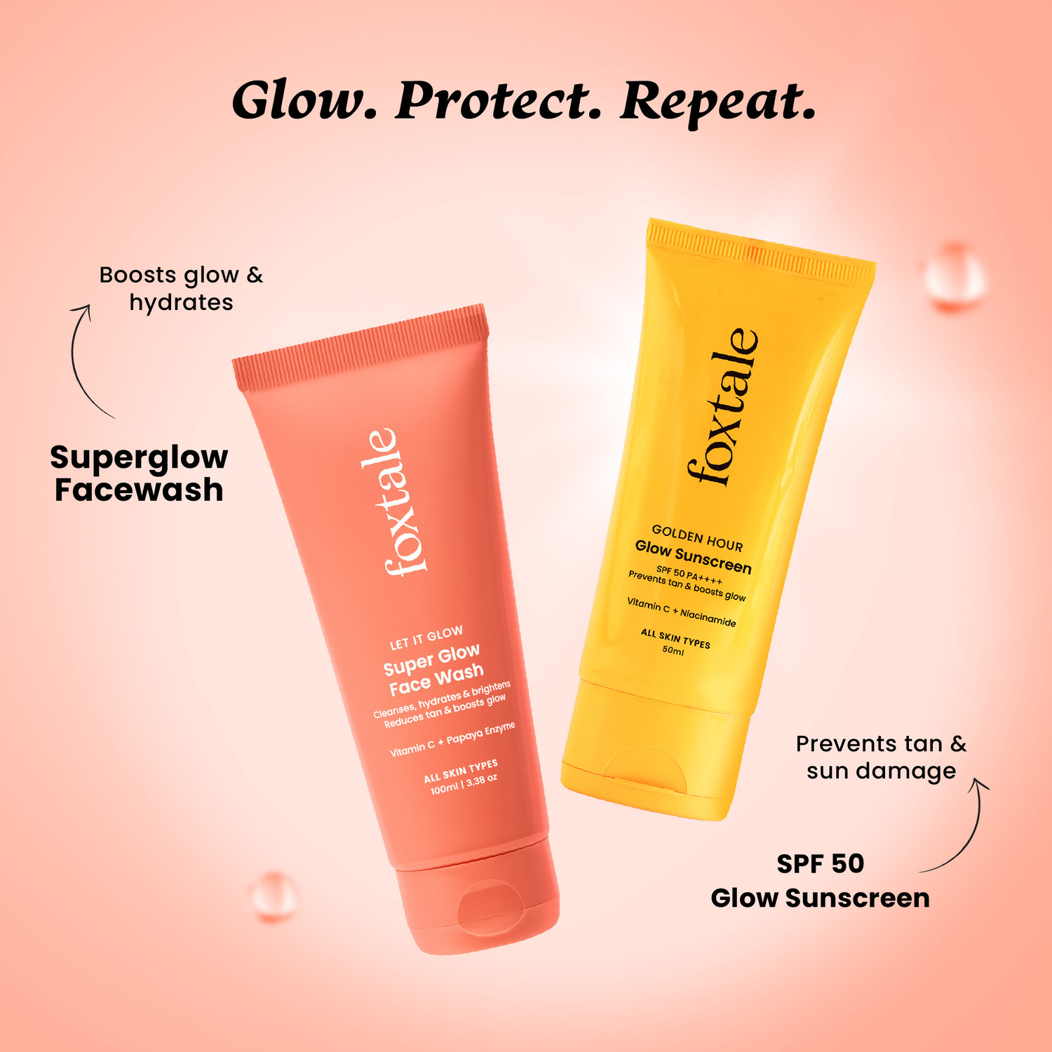 Image of Foxtale Bright Start Duo | Vit C+Niacinamide SPF50 Sunscreen & Vit C Face Wash
