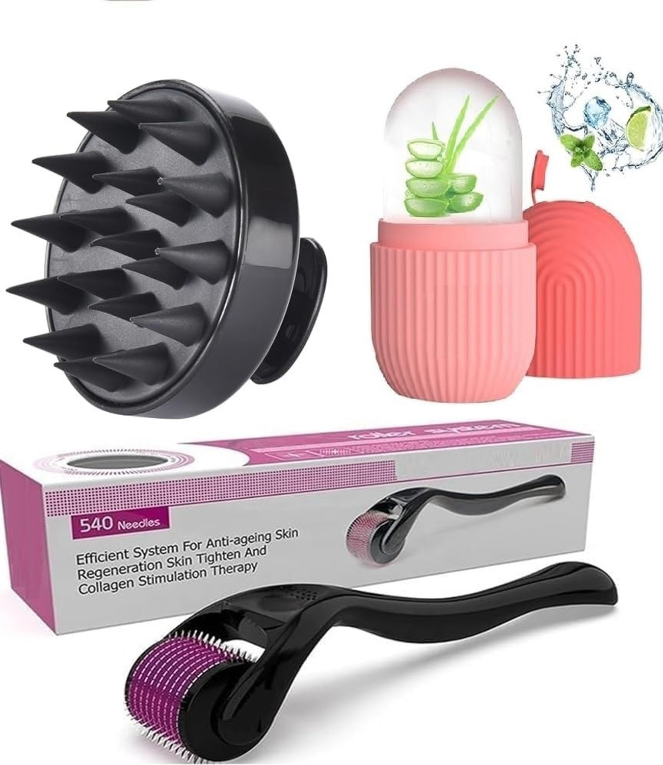 Image of Alvita Derma Roller 0.5mm For Hair Growth, Face Ice Roller & Black Hair Scalp Brush