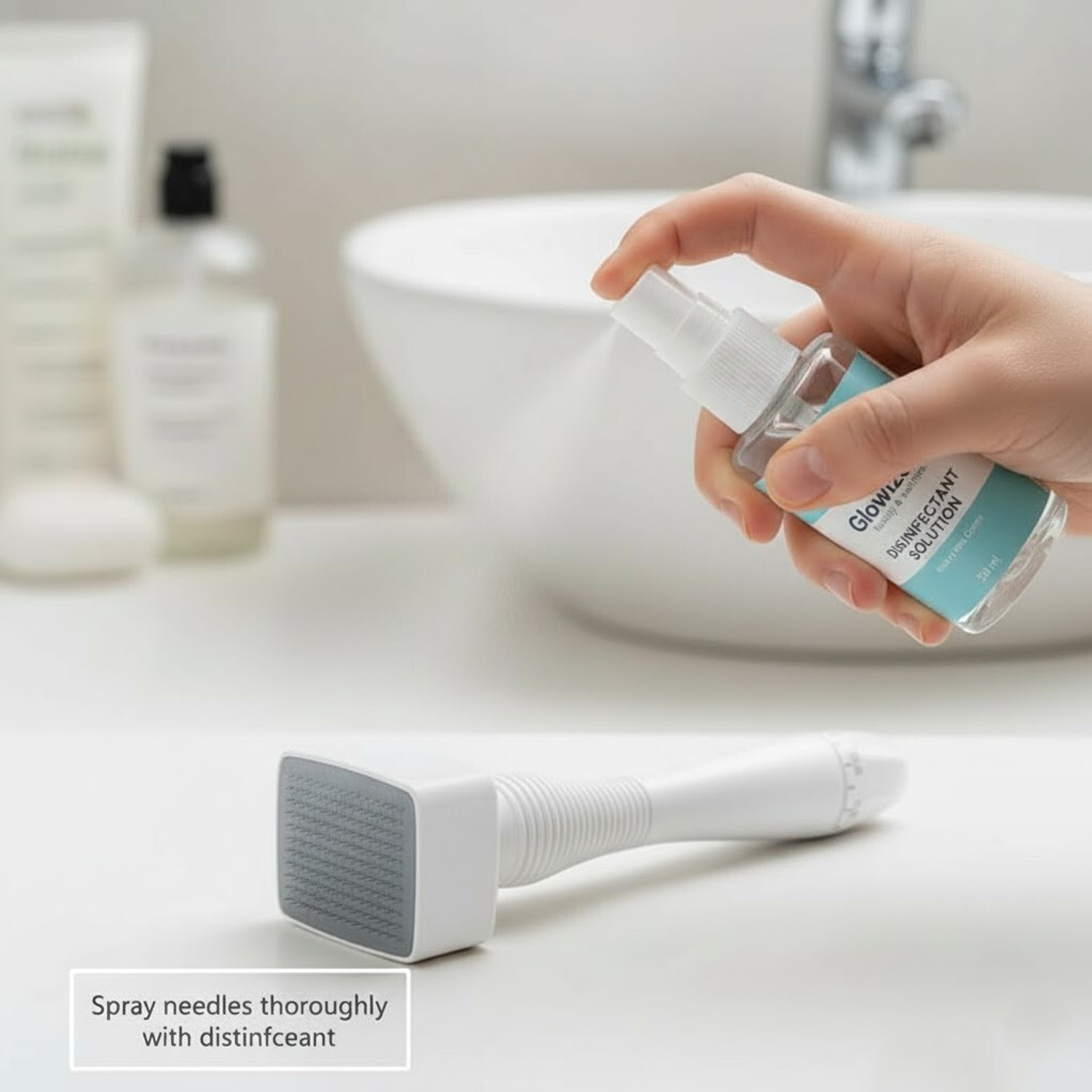 Image of GLOWIZEN 140 Needles Adjustable 0~3mm Derma stemp with Disinfectant microneedling Kit