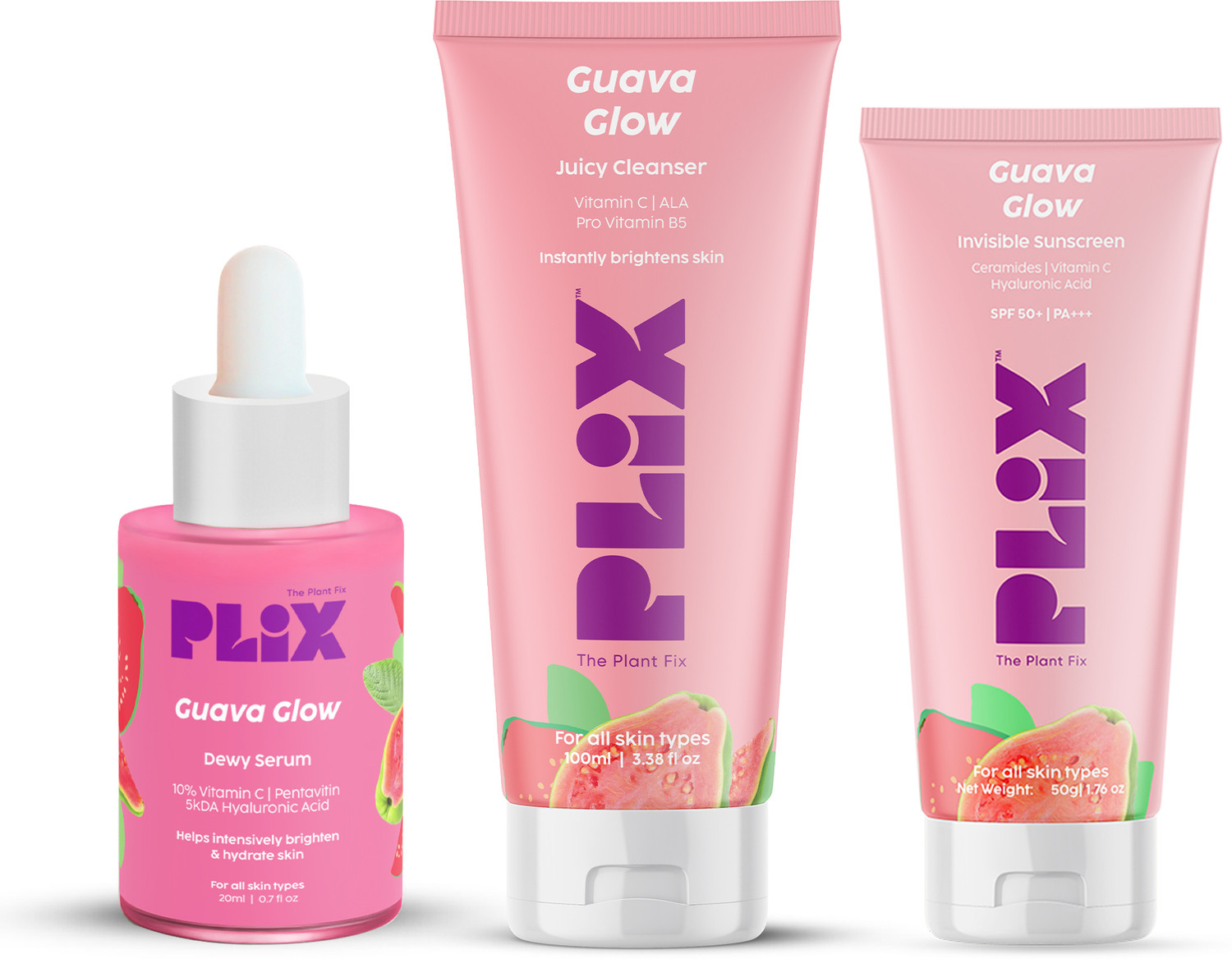 Image of The Plant Fix Plix Vitamin C Guava Skincare Combo, Face Serum, Cleanser (3 Items in the set)