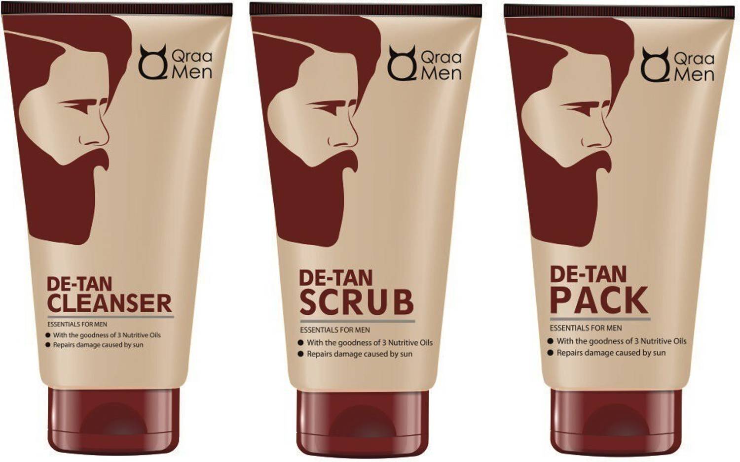 Qraa MEN DE-TAN CLEANSER FOR MEN 100gm + DE-TAN SCRUB FOR MEN 100GM + DE-TAN PACK FOR MEN 120GM