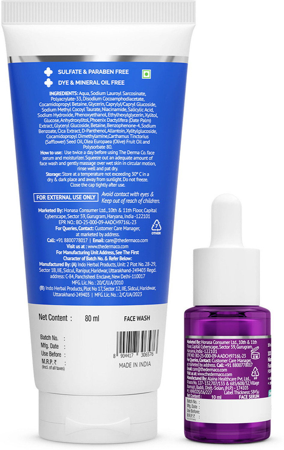 Image of The Derma Co Sali-Cinamide Anti-Acne Face Wash and 10% Niacinamide Serum 10 ml Combo