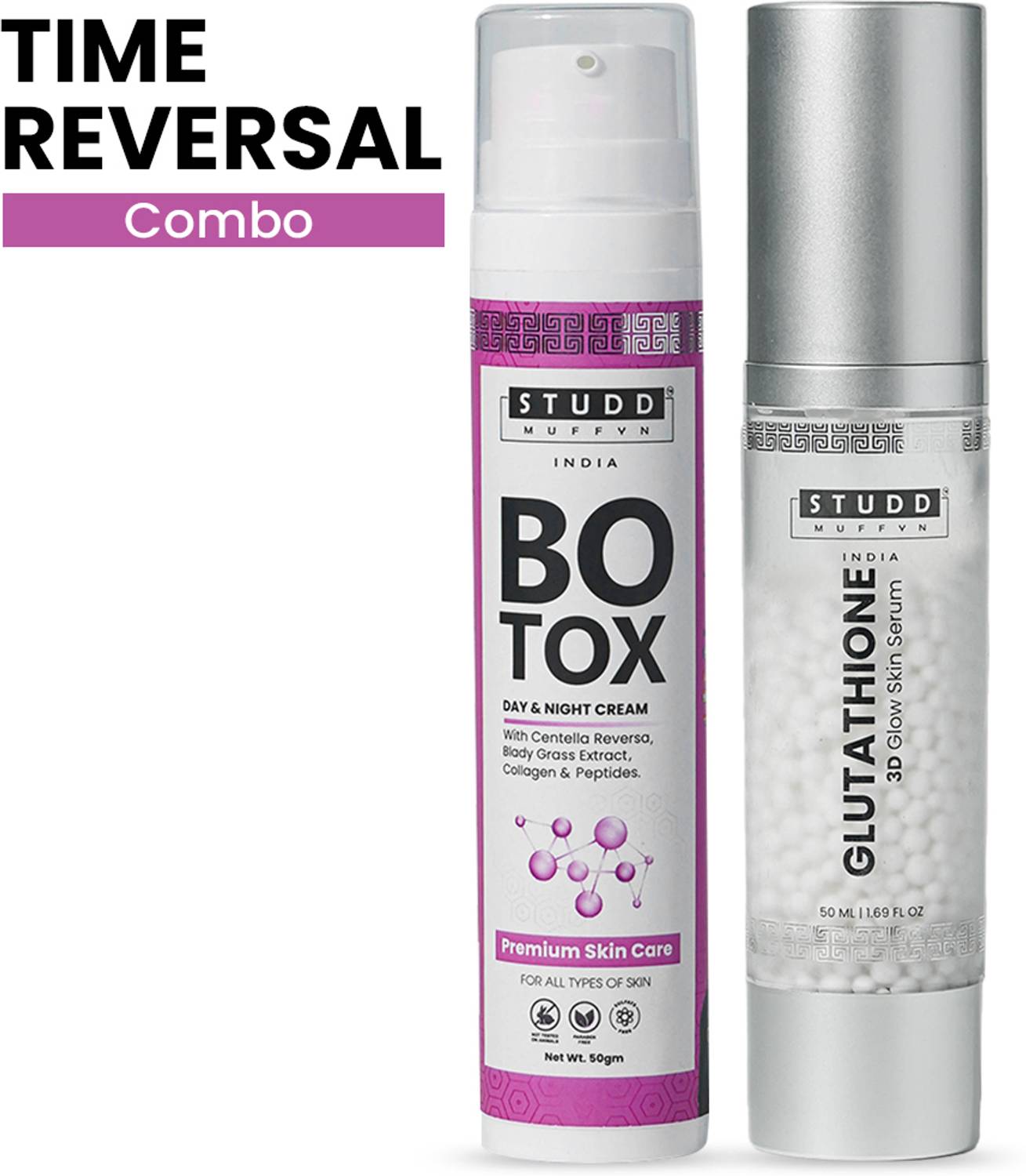 Studd Muffyn Time Reversal Combo- (Botox Cream & Glutathione 3D Glow Skin  Serum)