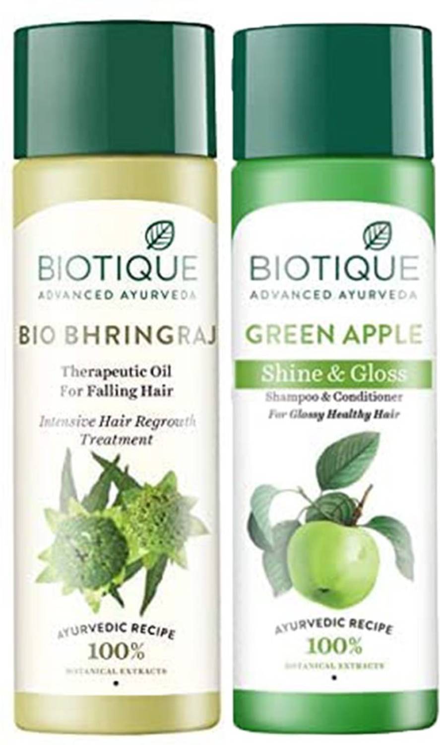 BIOTIQUE Bio Bhringraj Fresh Growth Therapeutic Oil, 120ml And Bio Green Apple Fresh Daily Purifying Shampoo And Conditioner, 190ml