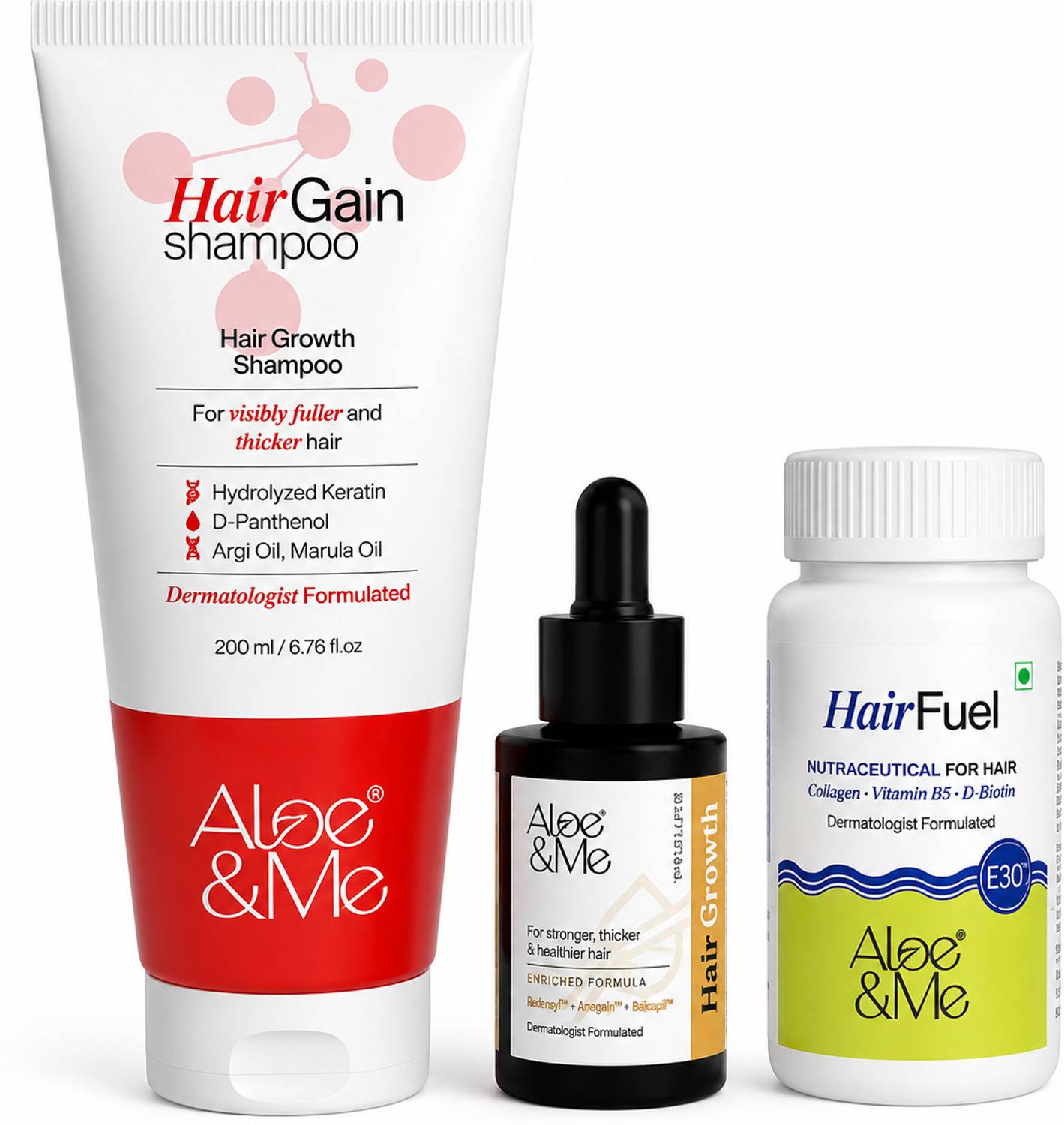 aloe&me Advanced Daily Anti Grey Kit – HairGain Shampoo & Black Serum & Hairfuel