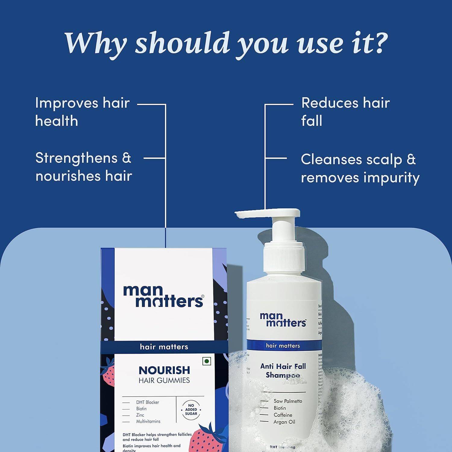 Man Matters DHT Blocker Shampoo 200ml & Biotin Gummies 30N Combo - Image 2