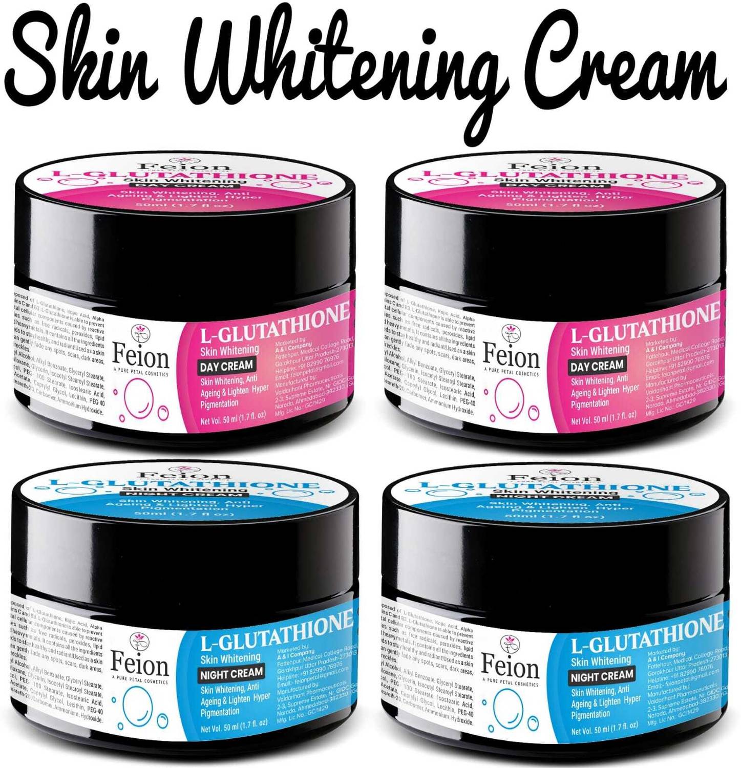 Feion L-Glutathione 7x Skin Whitening Cream, Fairness, Dark Spot, Anti Ageing, Acne Pimple & Glowing Face