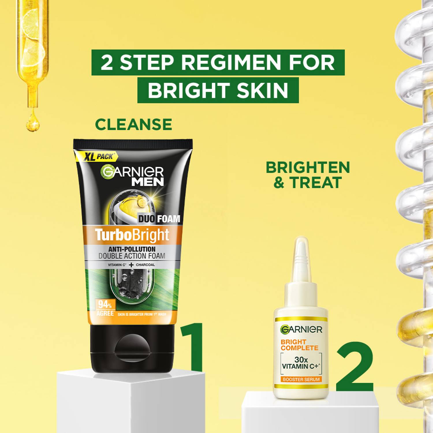 Garnier Men Brightening Duo - Turbo Bright 150g + Vit C Serum 8ml - Image 3