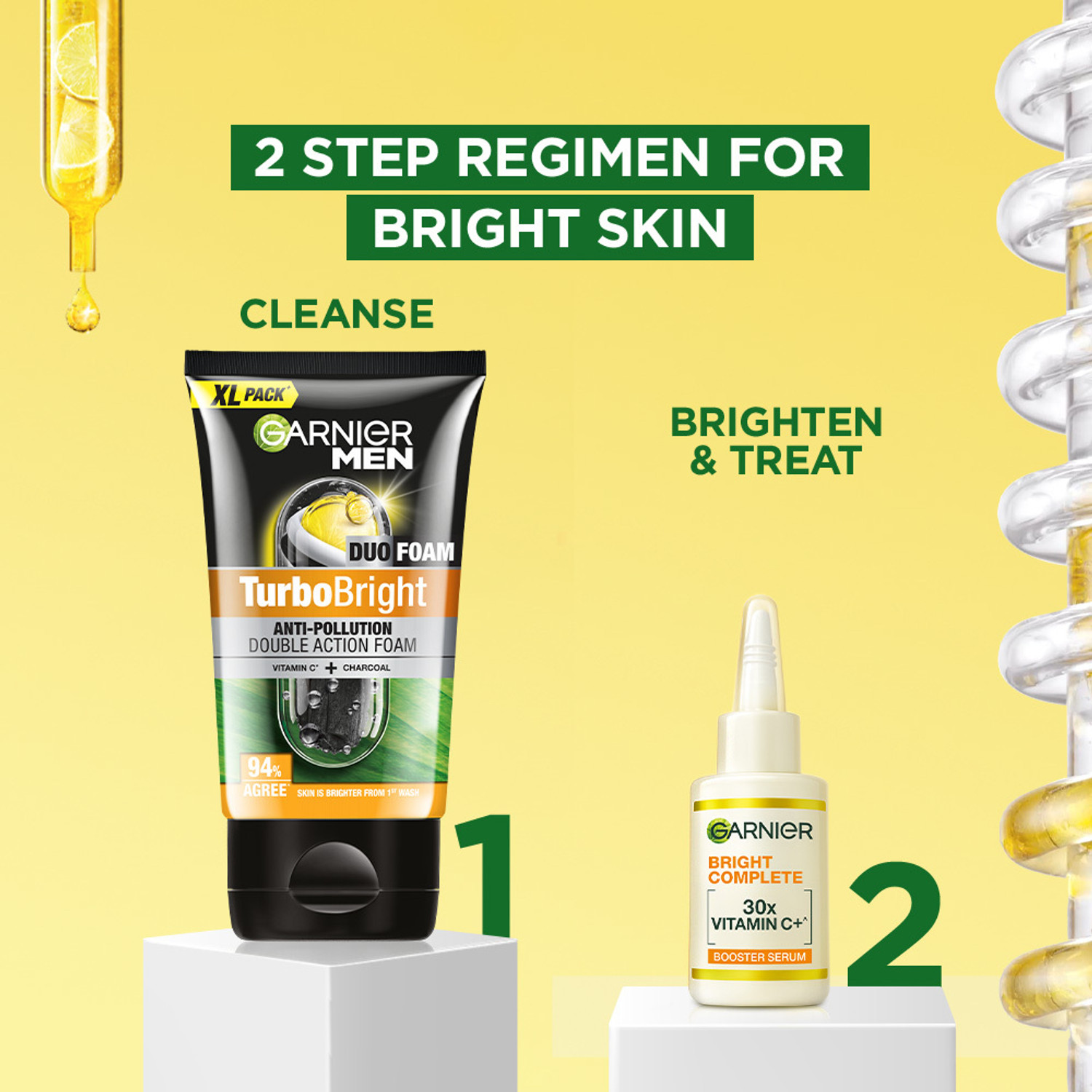Image of Garnier Men Brightening Duo - Turbo Bright 150g + Vit C Serum 8ml Face Wash