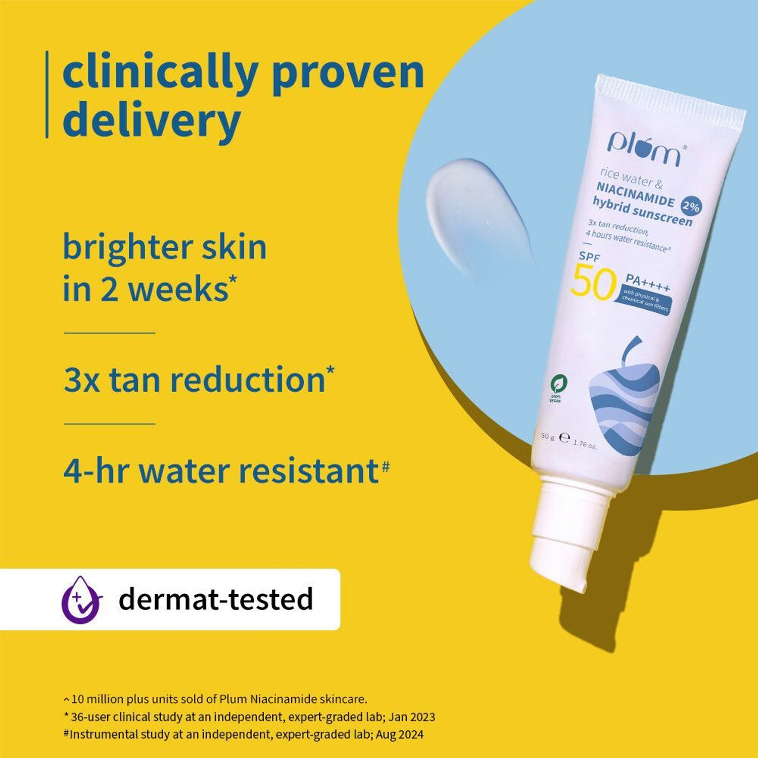 Image of Plum Sunscreen - SPF 50 PA+++ 2% Niacinamide & Rice Water Sunscreen | No White Cast + Free Face Wash