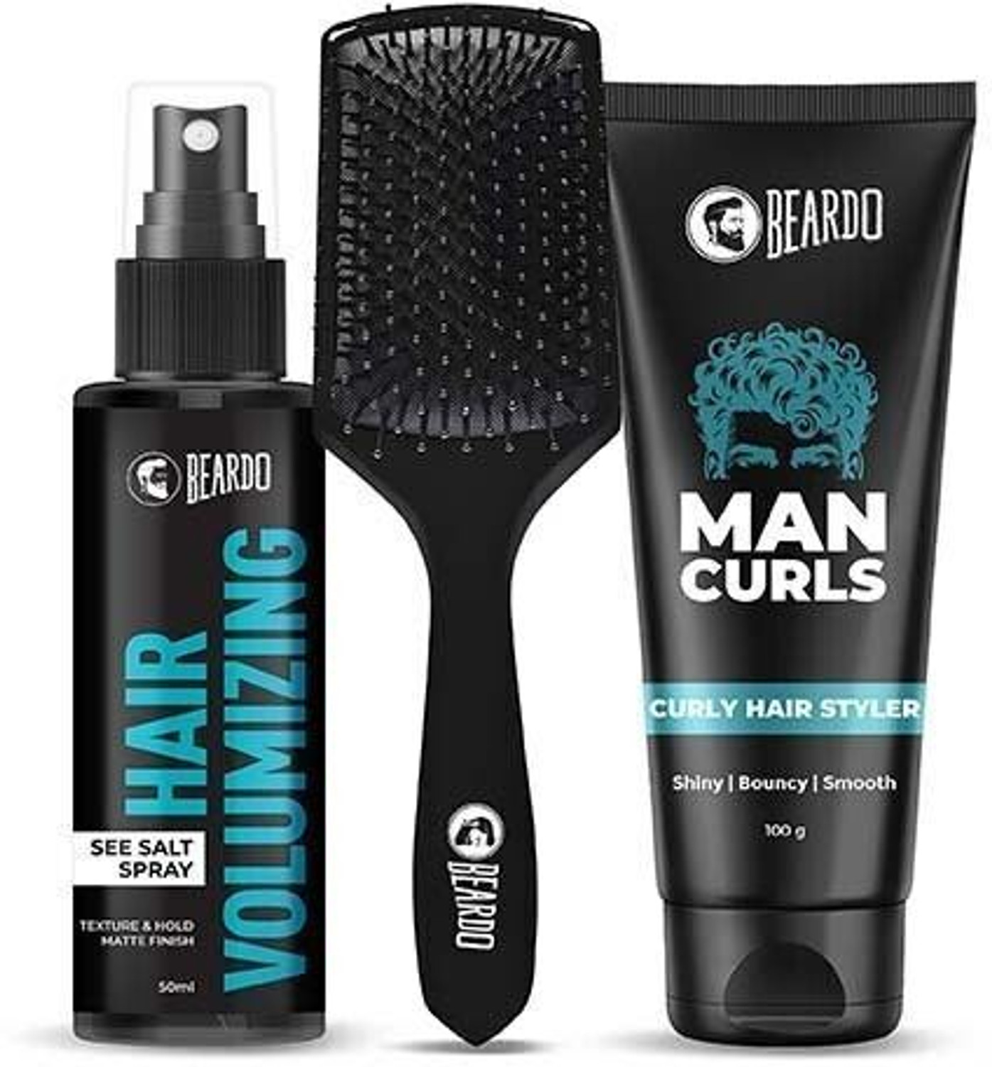 Image of BEARDO Hair Volumizing Sea Salt Spray, Curls Curly Hair Styler & Detangling Hair Brush