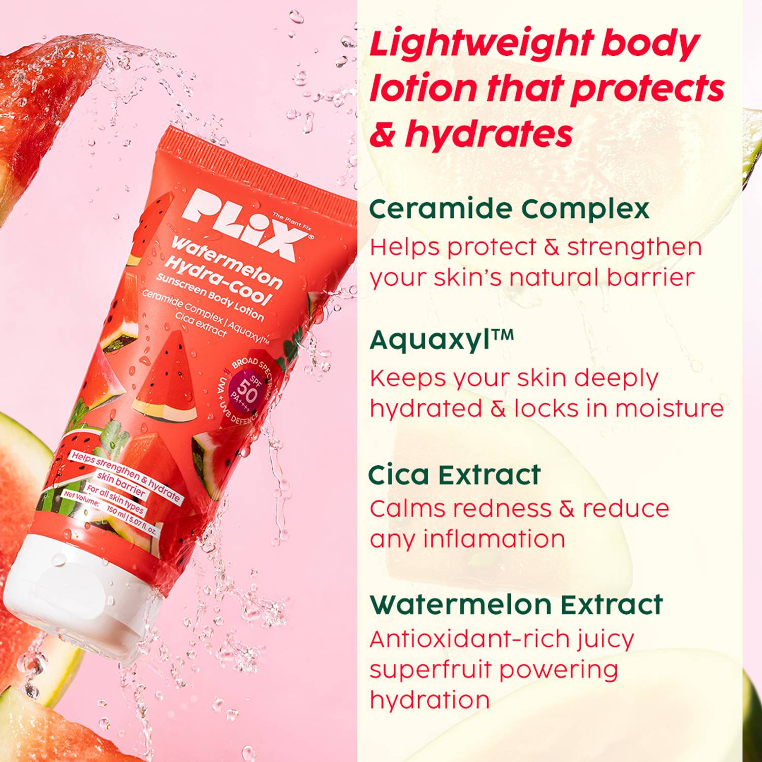 The Plant Fix Plix Watermelon Hydra-Cool SPF 50 Sunscreen Combo - Image 3