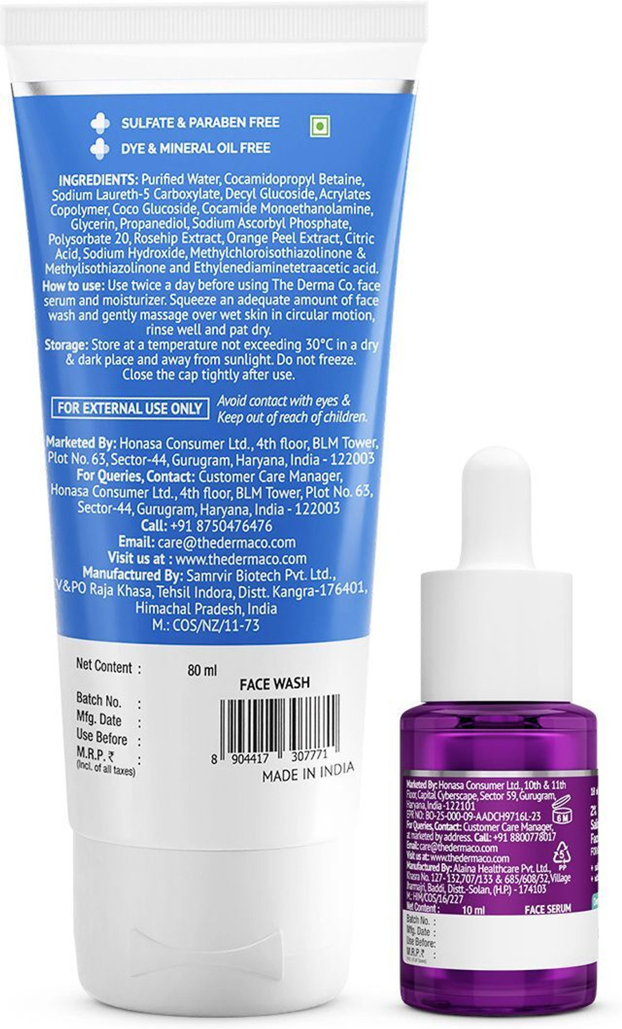 Image of The Derma Co 2% Salicylic Acid Face Serum 10ml & 2% Vitamin C Gel Daily Face Wash 80ml Combo